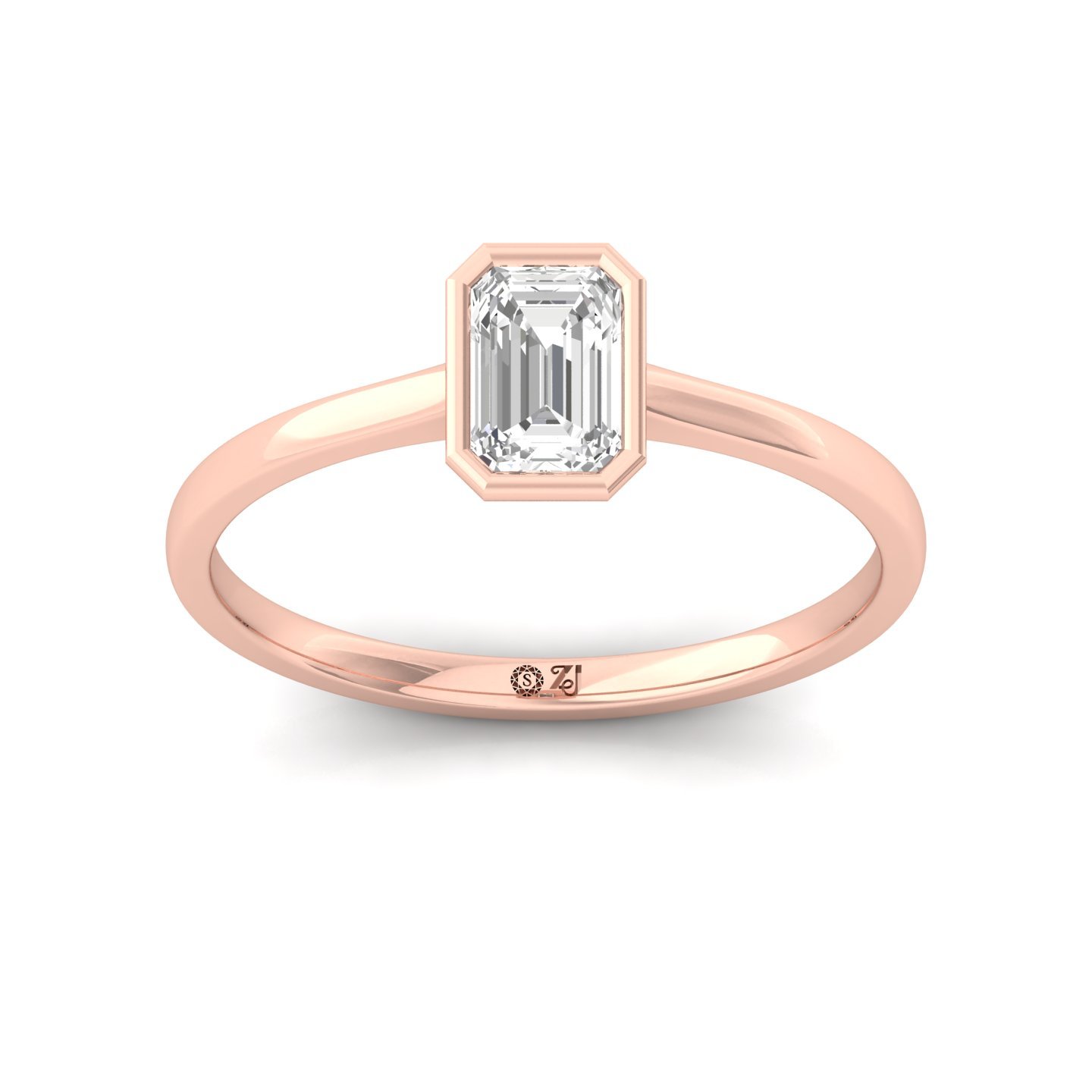 Emerald Cut Bezel Set Solitaire Engagement Ring | Lab Grown CVD Diamond | Modern Minimalist Style | Silver | 10K | 14K | 18K - Rose Gold Main View