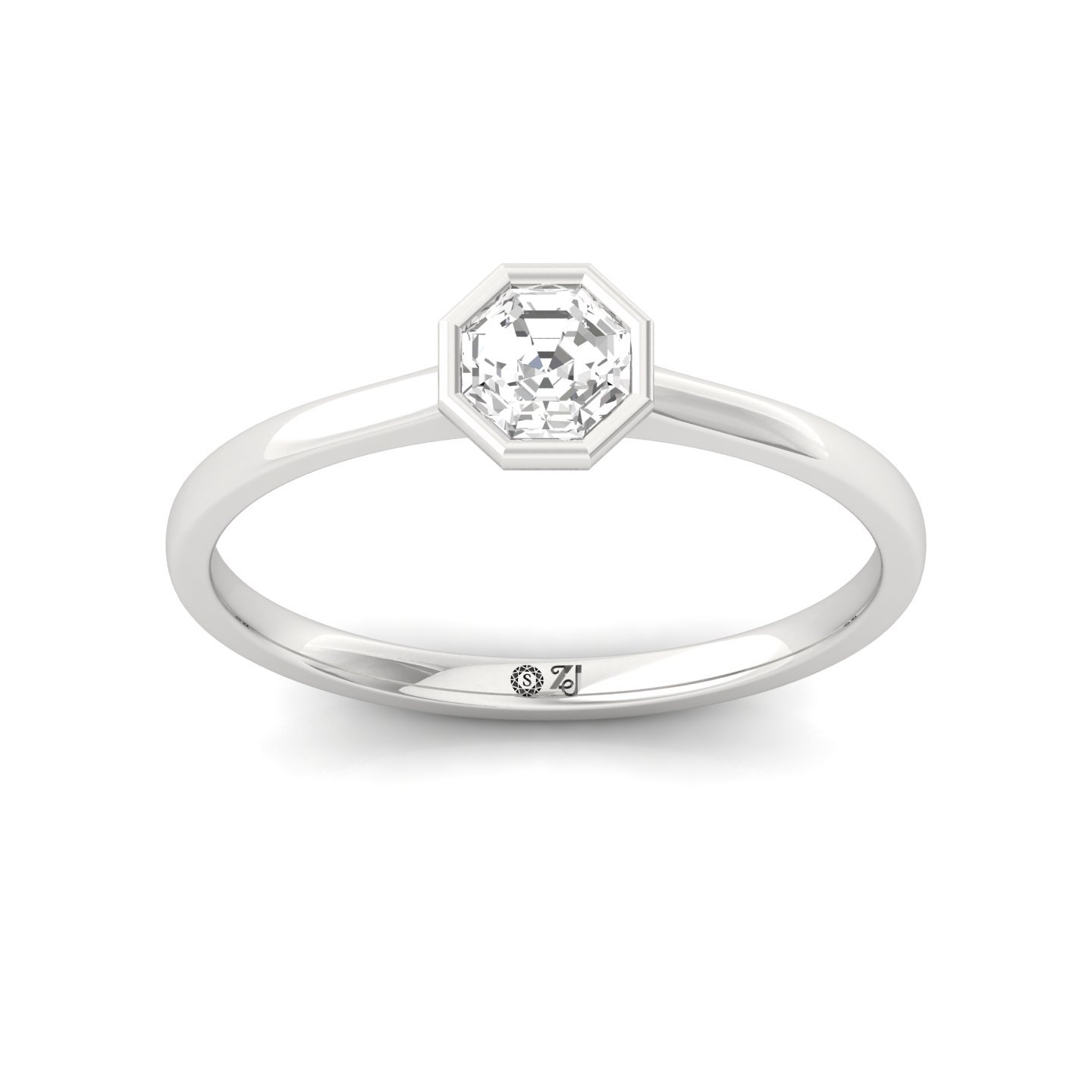 Octagon Cut Bezel Set Solitaire Engagement Ring | Lab Grown CVD Diamond | Minimalist Modern Design | Silver | 10K | 14K | 18K - Main View