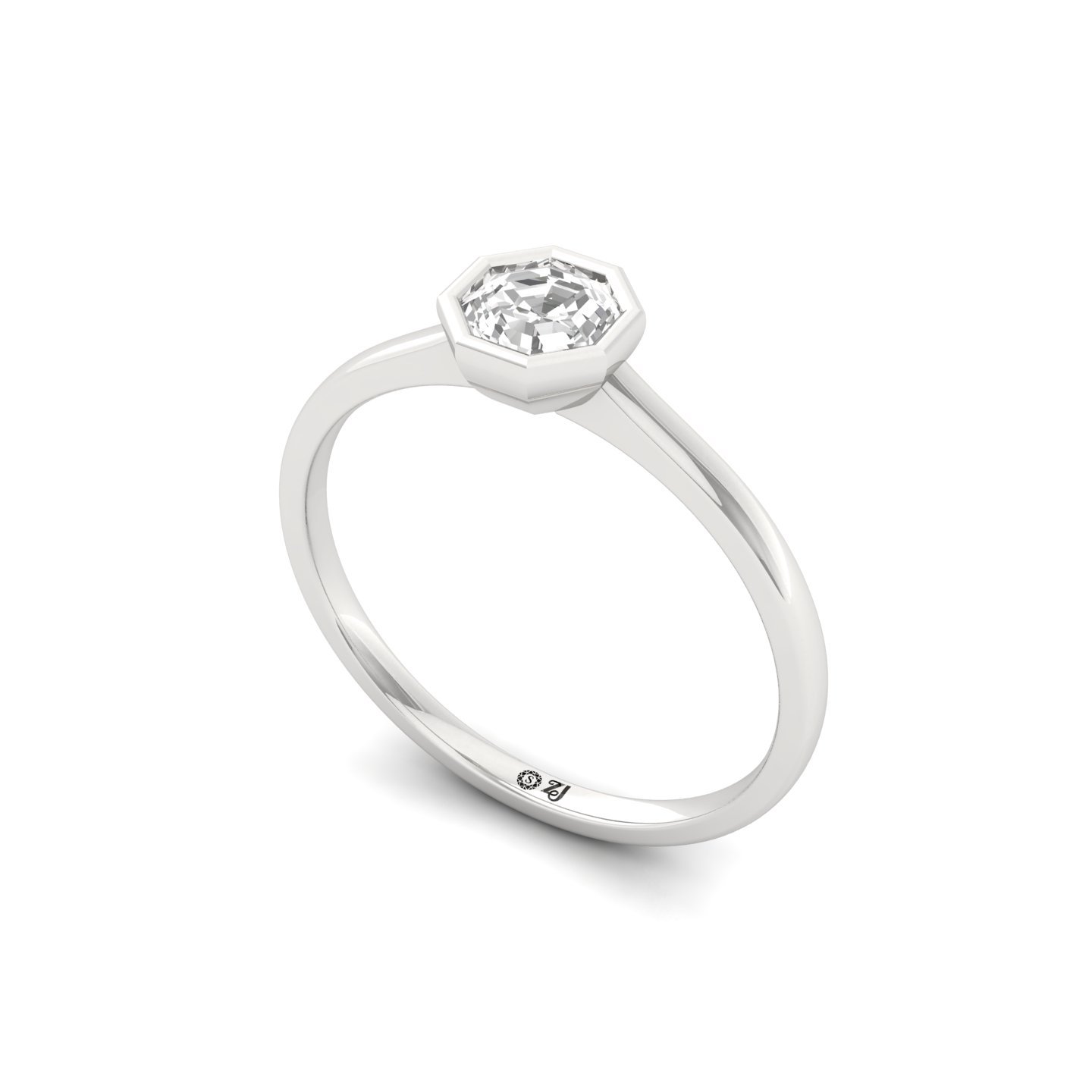 Octagon Cut Bezel Set Solitaire Engagement Ring | Lab Grown CVD Diamond | Minimalist Modern Design | Silver | 10K | 14K | 18K - View 2