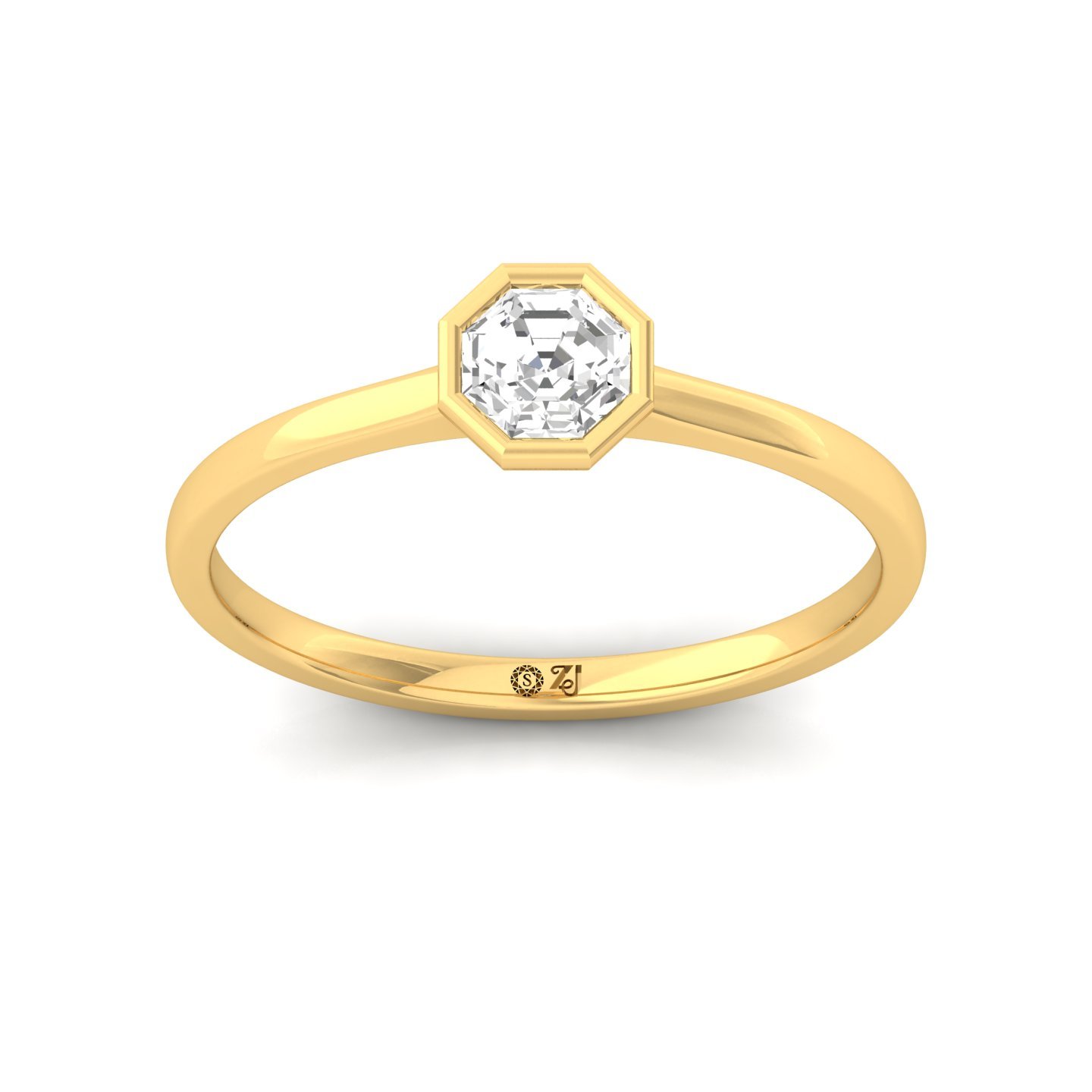 Octagon Cut Bezel Set Solitaire Engagement Ring | Lab Grown CVD Diamond | Minimalist Modern Design | Silver | 10K | 14K | 18K - Gold Main View