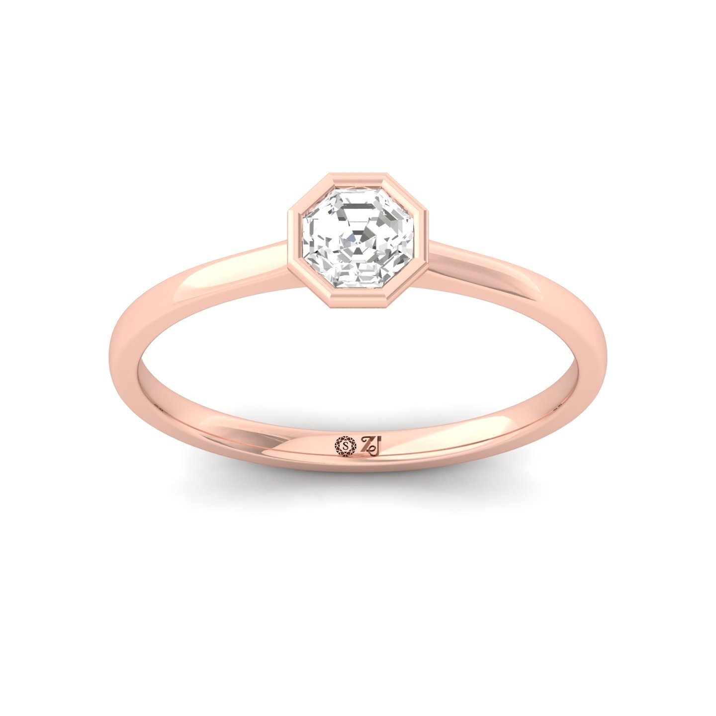Octagon Cut Bezel Set Solitaire Engagement Ring | Lab Grown CVD Diamond | Minimalist Modern Design | Silver | 10K | 14K | 18K - Rose Gold Main View