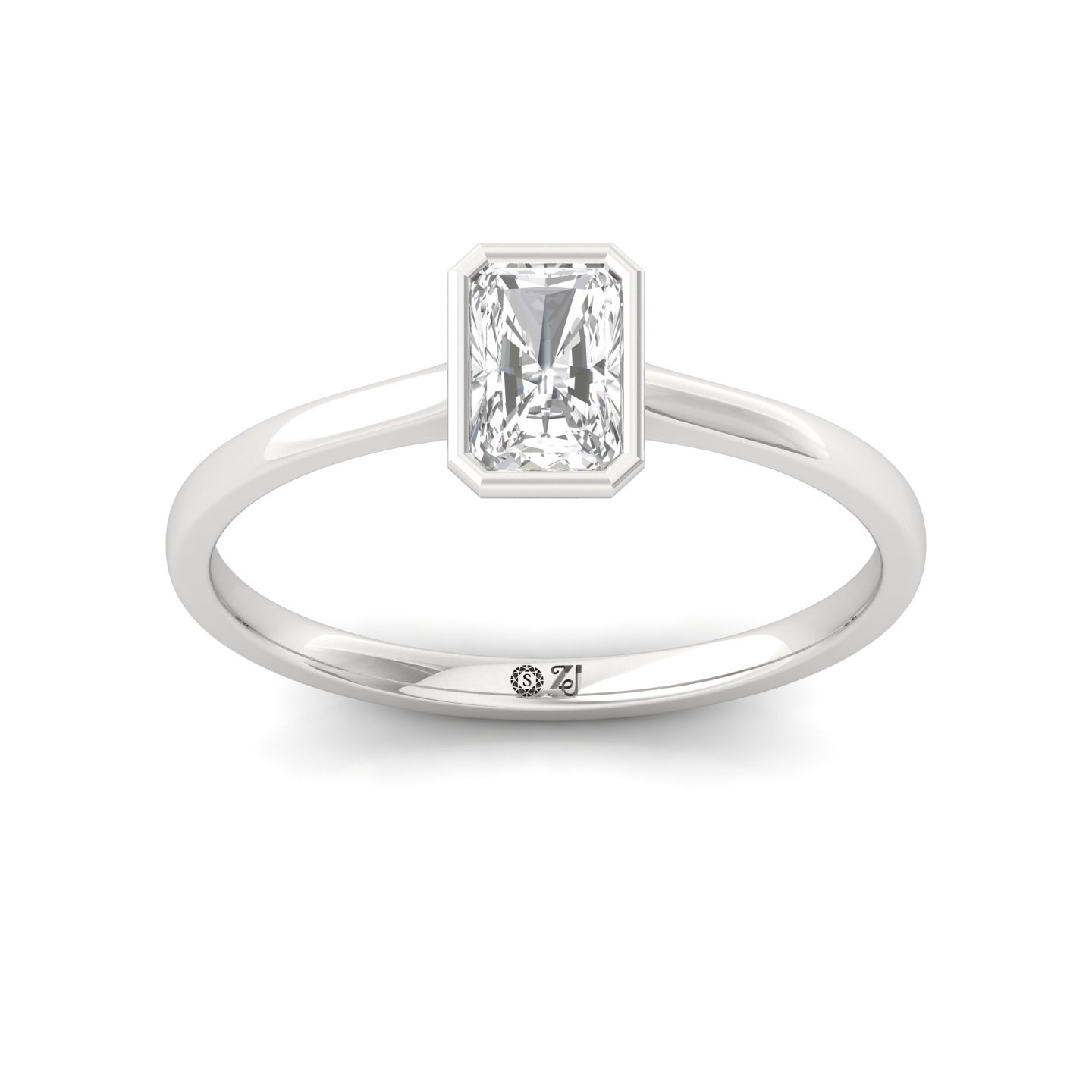 Radiant Cut Bezel Set Solitaire Engagement Ring | Lab Grown CVD Diamond | Minimalist Modern Design | Silver | 10K | 14K | 18K - Main View