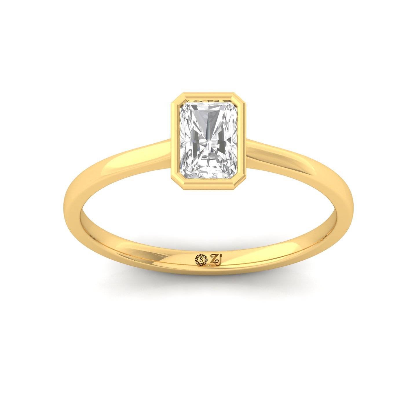 Radiant Cut Bezel Set Solitaire Engagement Ring | Lab Grown CVD Diamond | Minimalist Modern Design | Silver | 10K | 14K | 18K - Gold Main View