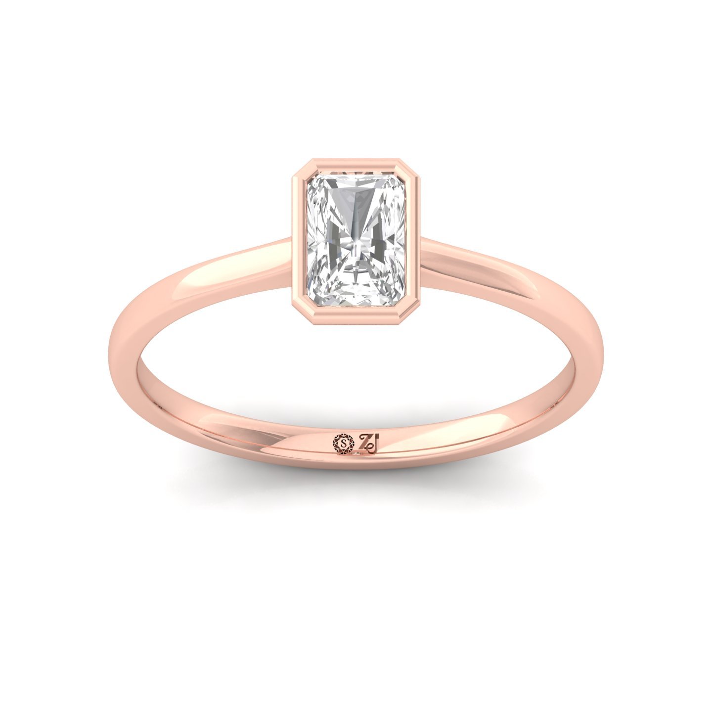 Radiant Cut Bezel Set Solitaire Engagement Ring | Lab Grown CVD Diamond | Minimalist Modern Design | Silver | 10K | 14K | 18K - Rose Gold Main View