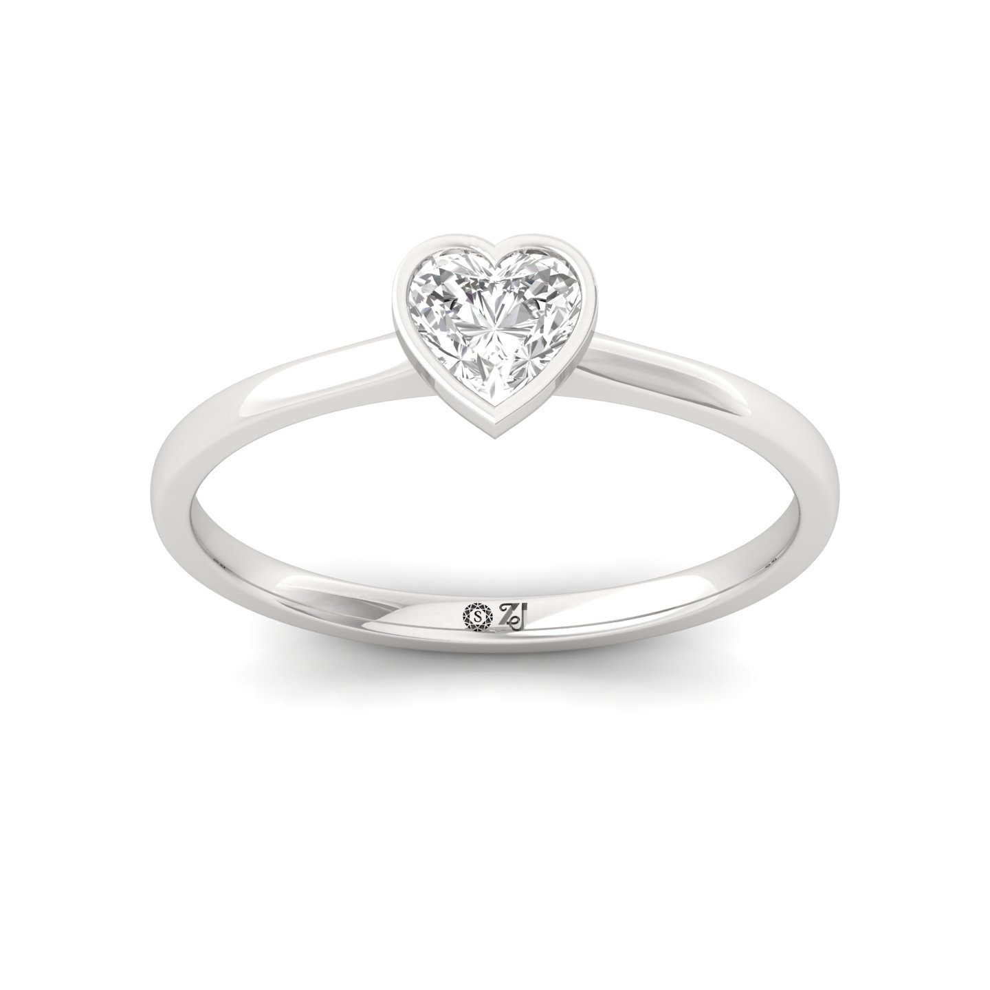 Heart Cut Bezel Set Solitaire Engagement Ring | Lab Grown CVD Diamond | Minimalist Romantic Design | Silver | 10K | 14K | 18K - Main View