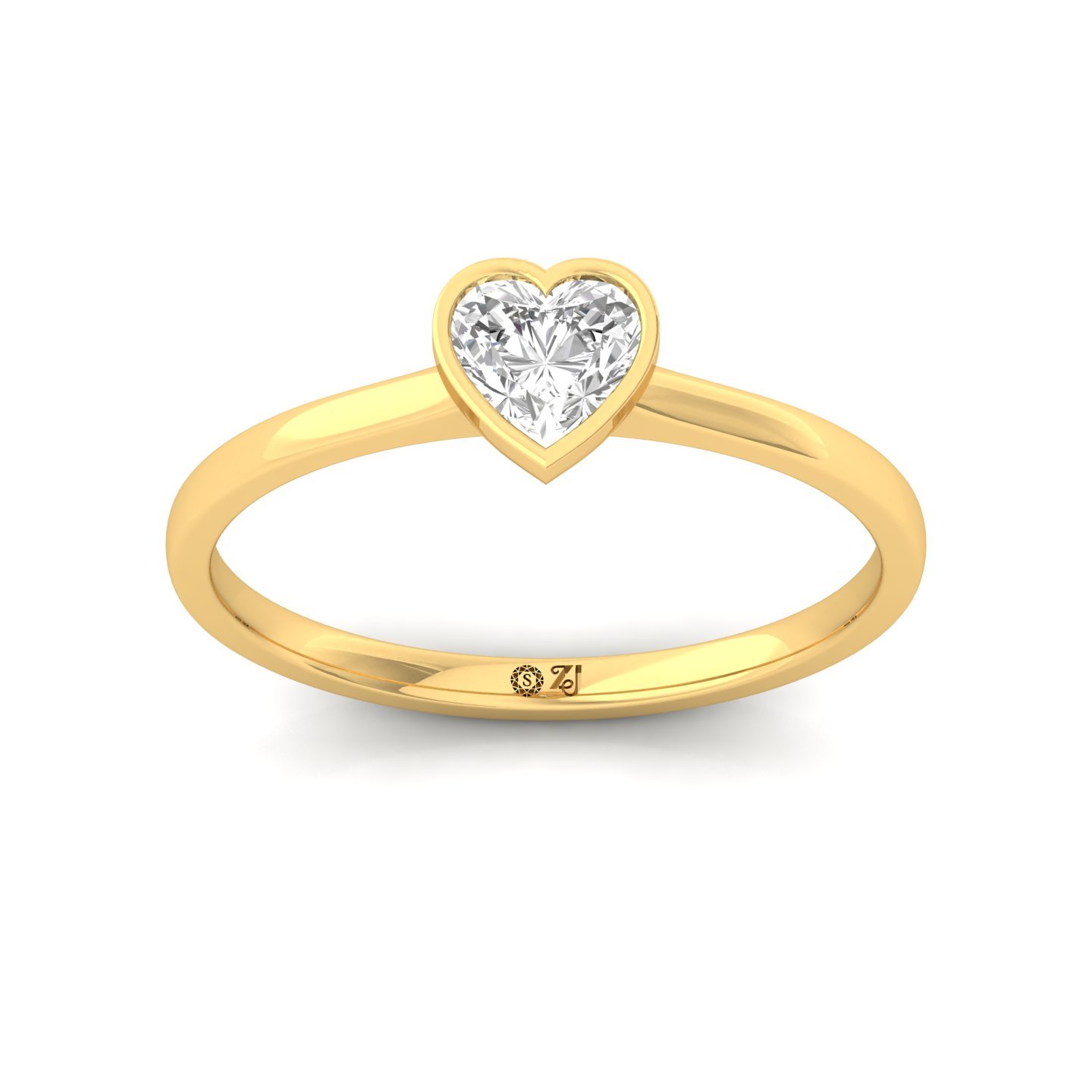 Heart Cut Bezel Set Solitaire Engagement Ring | Lab Grown CVD Diamond | Minimalist Romantic Design | Silver | 10K | 14K | 18K - Gold Main View