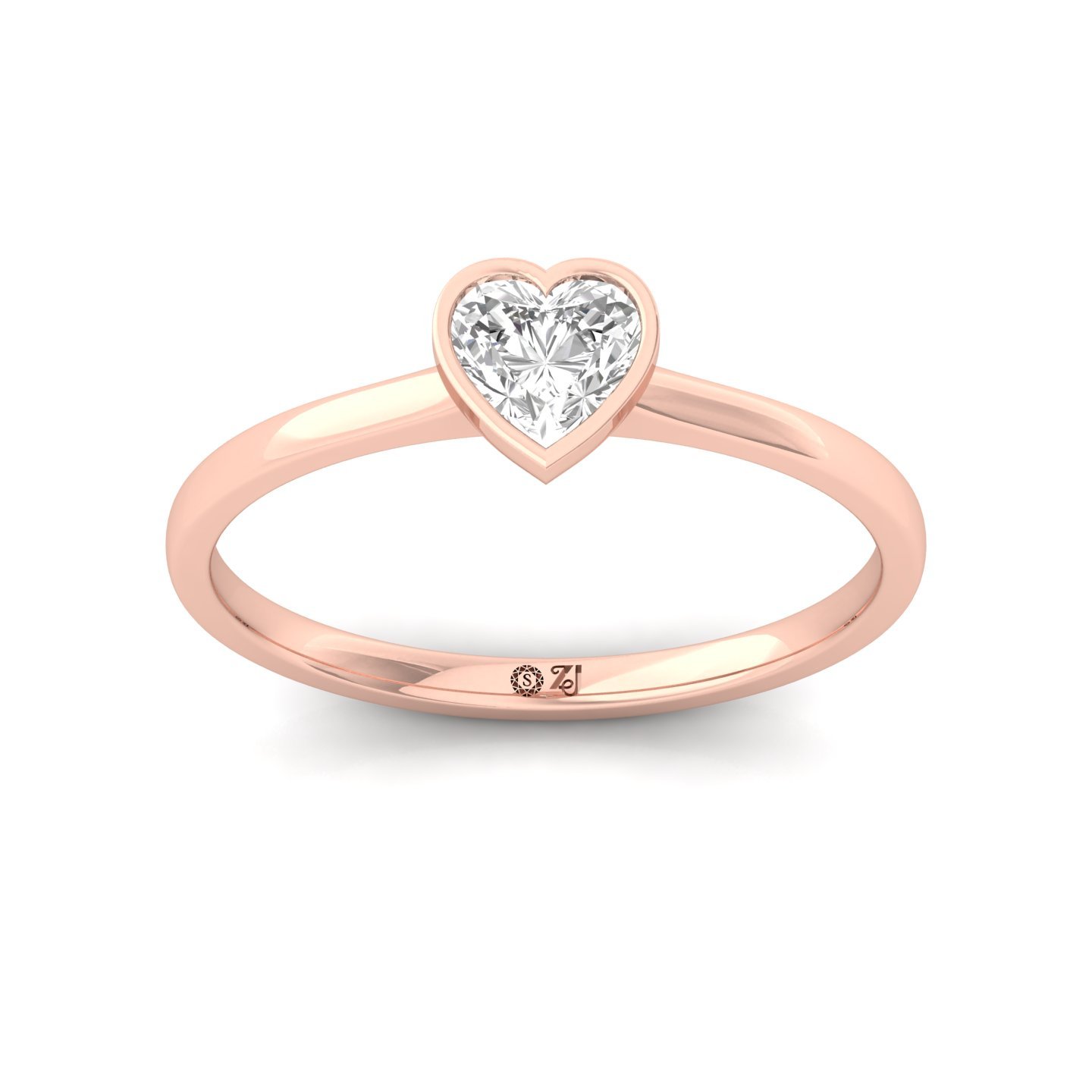 Heart Cut Bezel Set Solitaire Engagement Ring | Lab Grown CVD Diamond | Minimalist Romantic Design | Silver | 10K | 14K | 18K - Rose Gold Main View