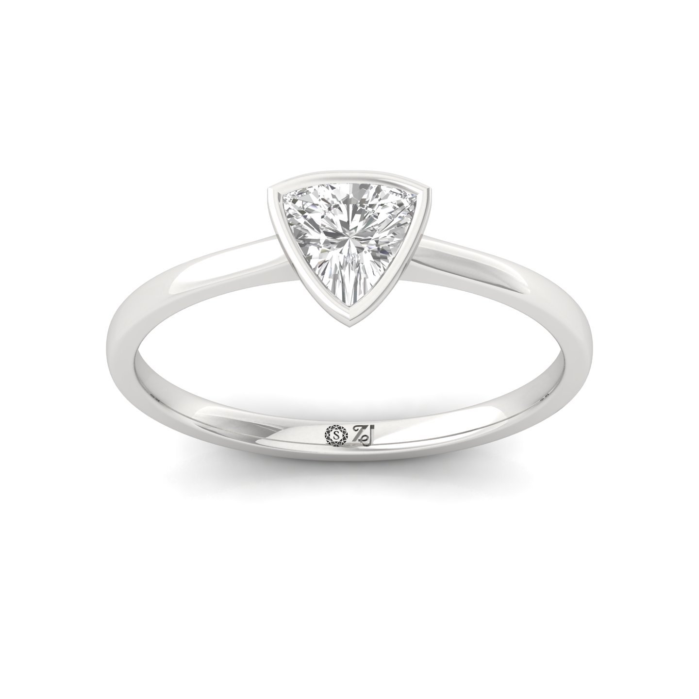 Trillion Cut Bezel Set Solitaire Engagement Ring | Lab Grown CVD Diamond | Modern Minimalist Design | Silver | 10K | 14K | 18K  Product Description - Main View