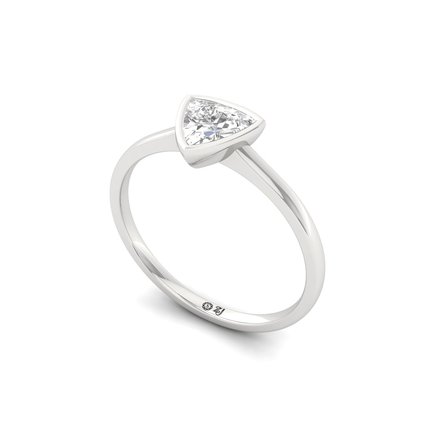 Trillion Cut Bezel Set Solitaire Engagement Ring | Lab Grown CVD Diamond | Modern Minimalist Design | Silver | 10K | 14K | 18K  Product Description - View 2
