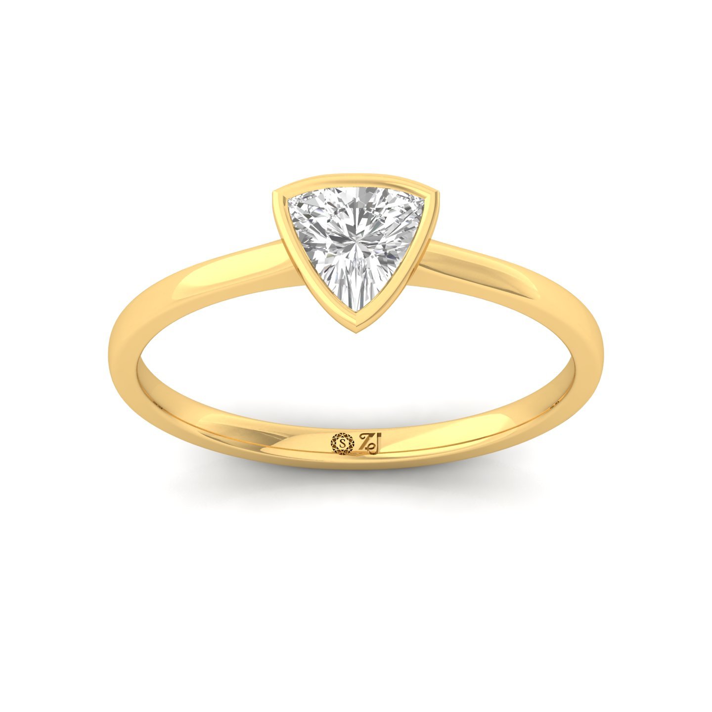 Trillion Cut Bezel Set Solitaire Engagement Ring | Lab Grown CVD Diamond | Modern Minimalist Design | Silver | 10K | 14K | 18K  Product Description - Gold Main View