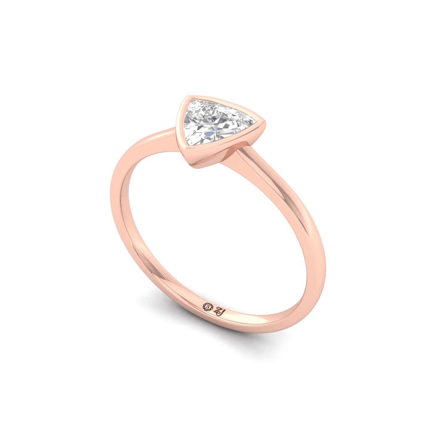 Trillion Cut Bezel Set Solitaire Engagement Ring | Lab Grown CVD Diamond | Modern Minimalist Design | Silver | 10K | 14K | 18K  Product Description - View 2