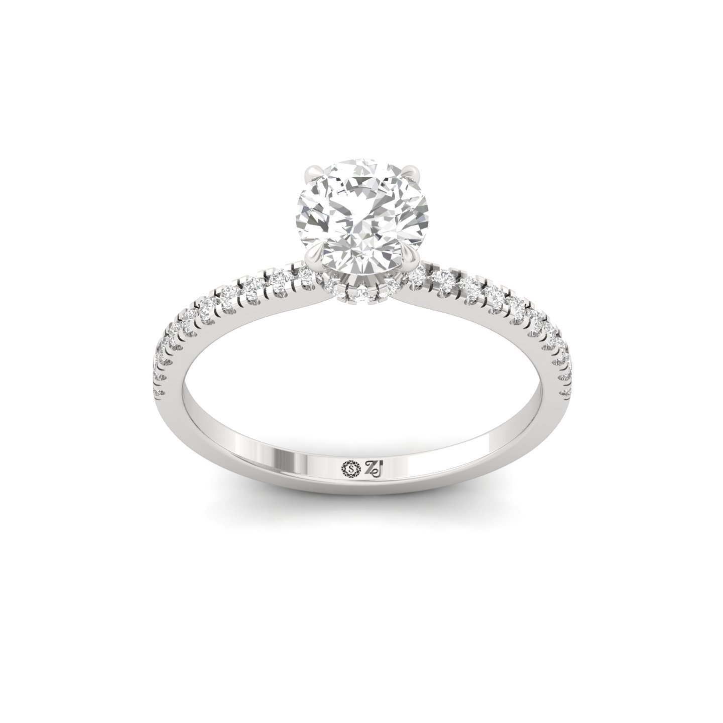 Round Cut Solitaire Engagement Ring with Side Stones | Lab Grown CVD Diamond | Classic Elegant Design | Silver | 10K | 14K | 18K - Main View