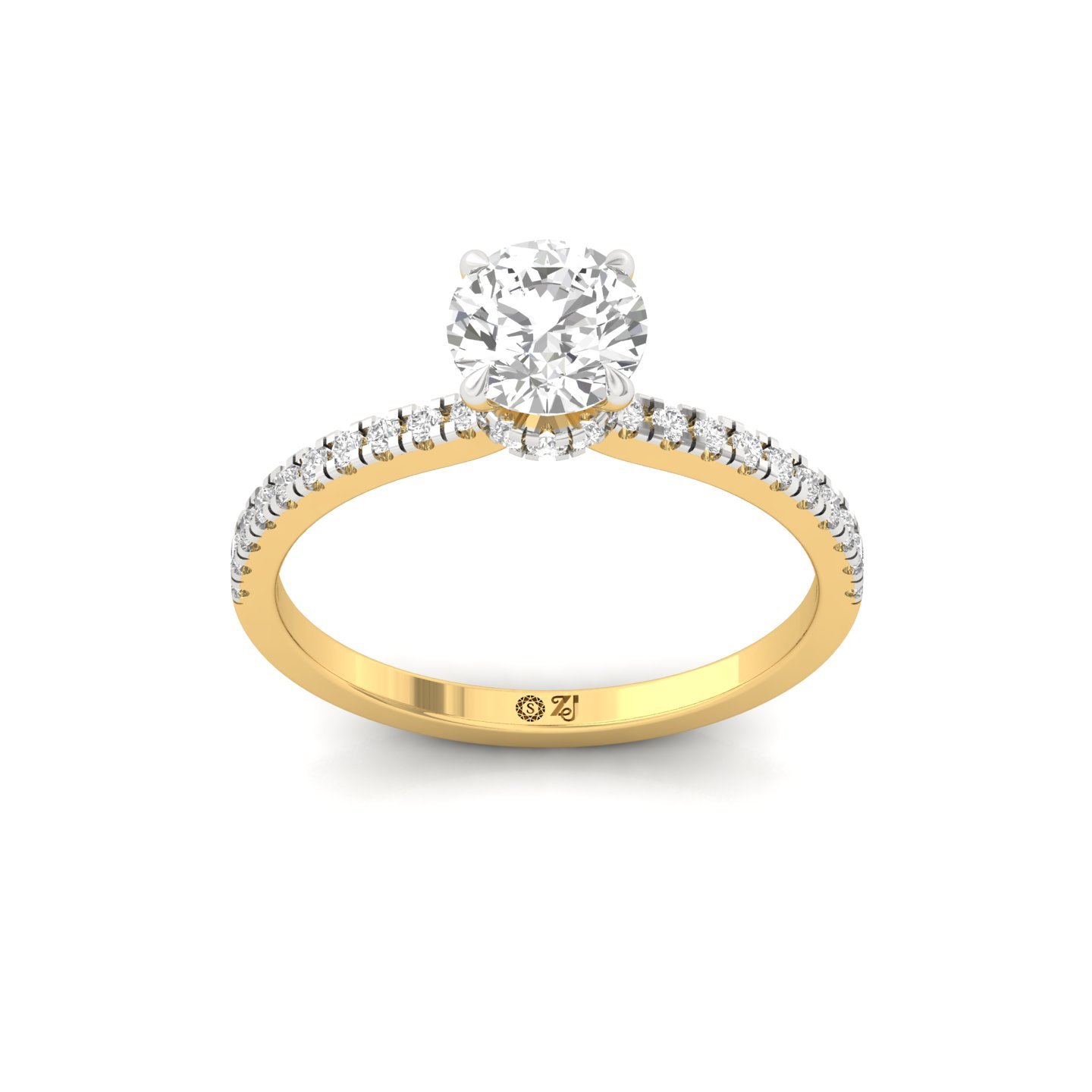 Round Cut Solitaire Engagement Ring with Side Stones | Lab Grown CVD Diamond | Classic Elegant Design | Silver | 10K | 14K | 18K - Gold Main View