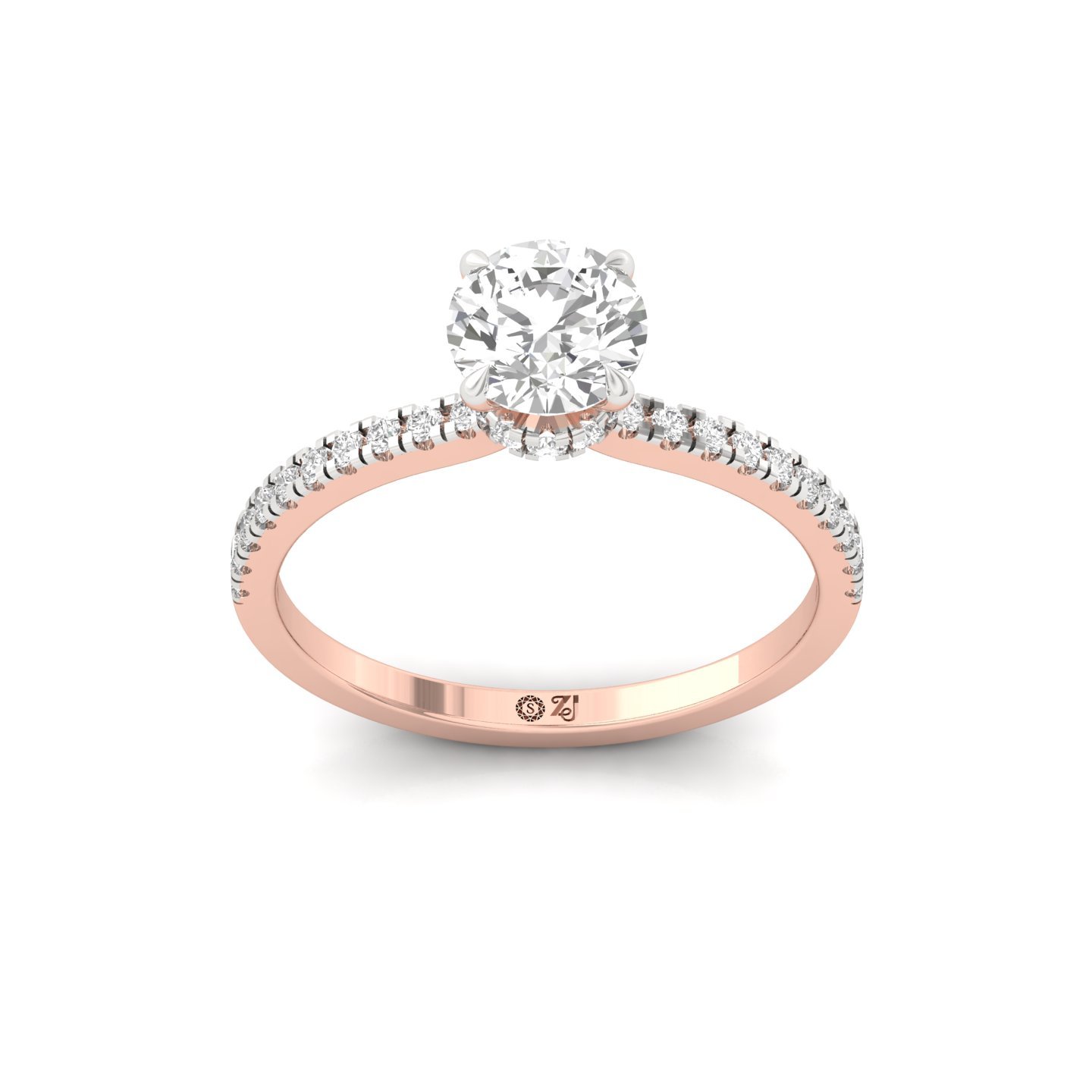 Round Cut Solitaire Engagement Ring with Side Stones | Lab Grown CVD Diamond | Classic Elegant Design | Silver | 10K | 14K | 18K - Rose Gold Main View