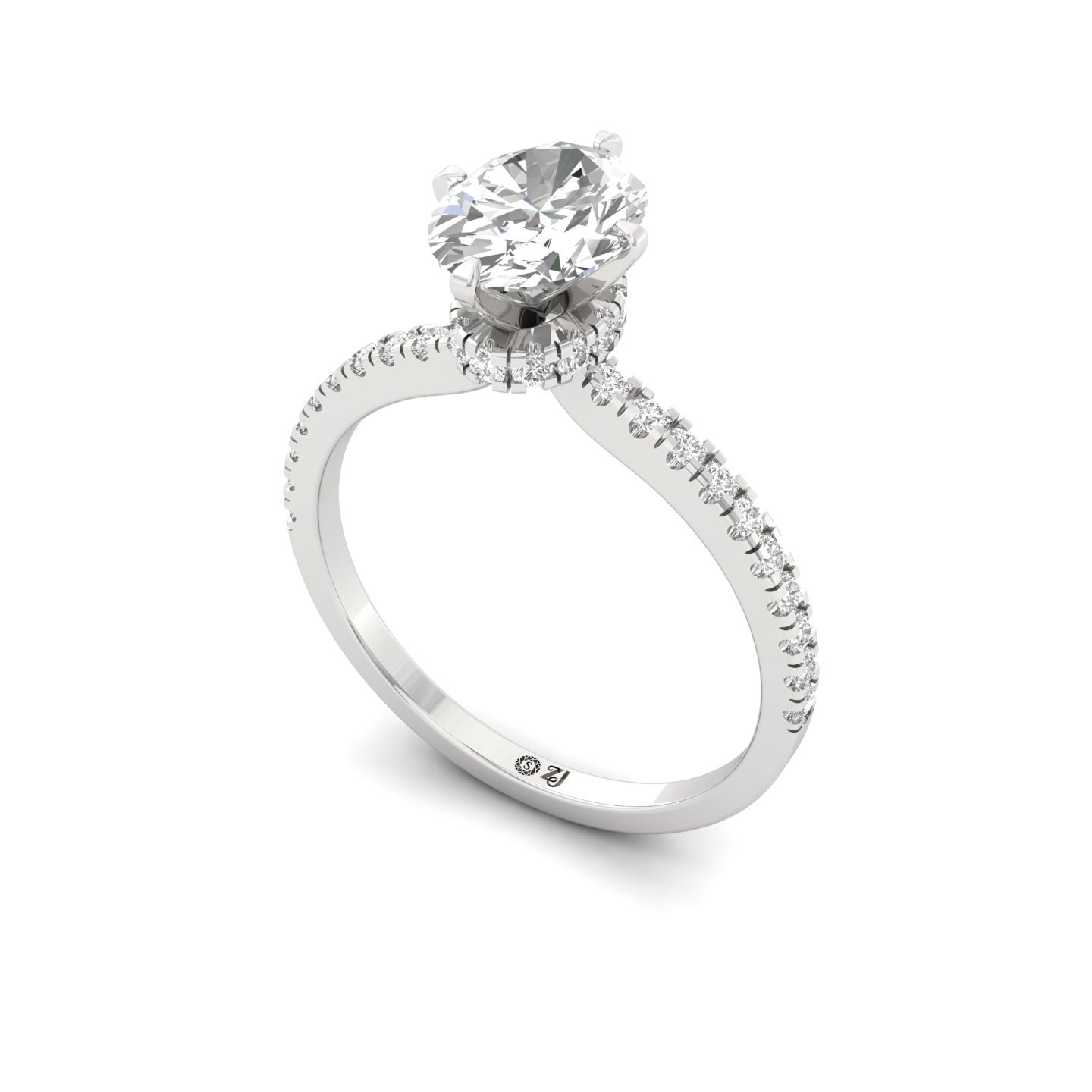 Oval Cut Solitaire Engagement Ring with Side Diamonds | Lab Grown CVD Diamond | Classic Elegant Setting | Silver | 10K | 14K | 18K - View 2