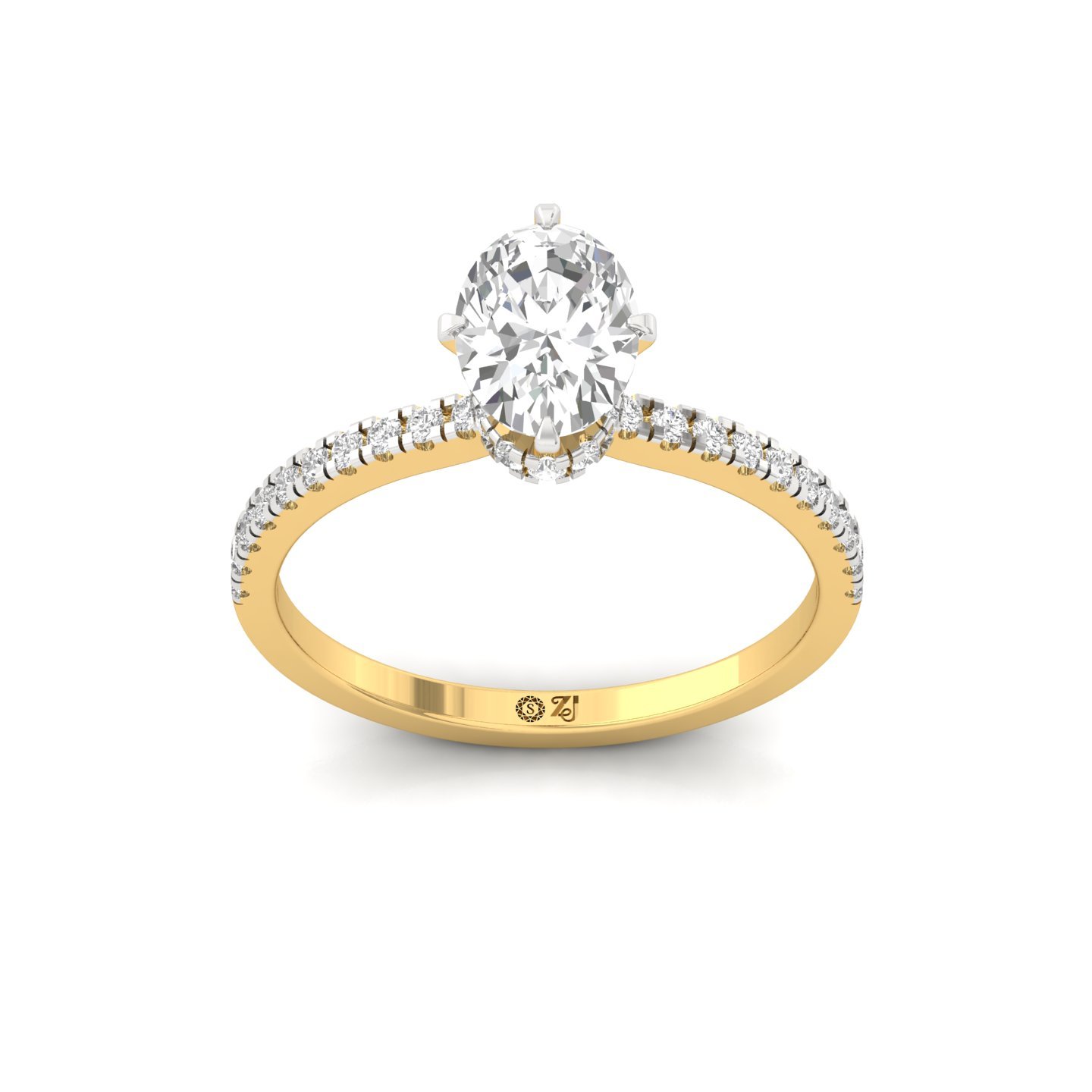 Oval Cut Solitaire Engagement Ring with Side Diamonds | Lab Grown CVD Diamond | Classic Elegant Setting | Silver | 10K | 14K | 18K - Gold Main View