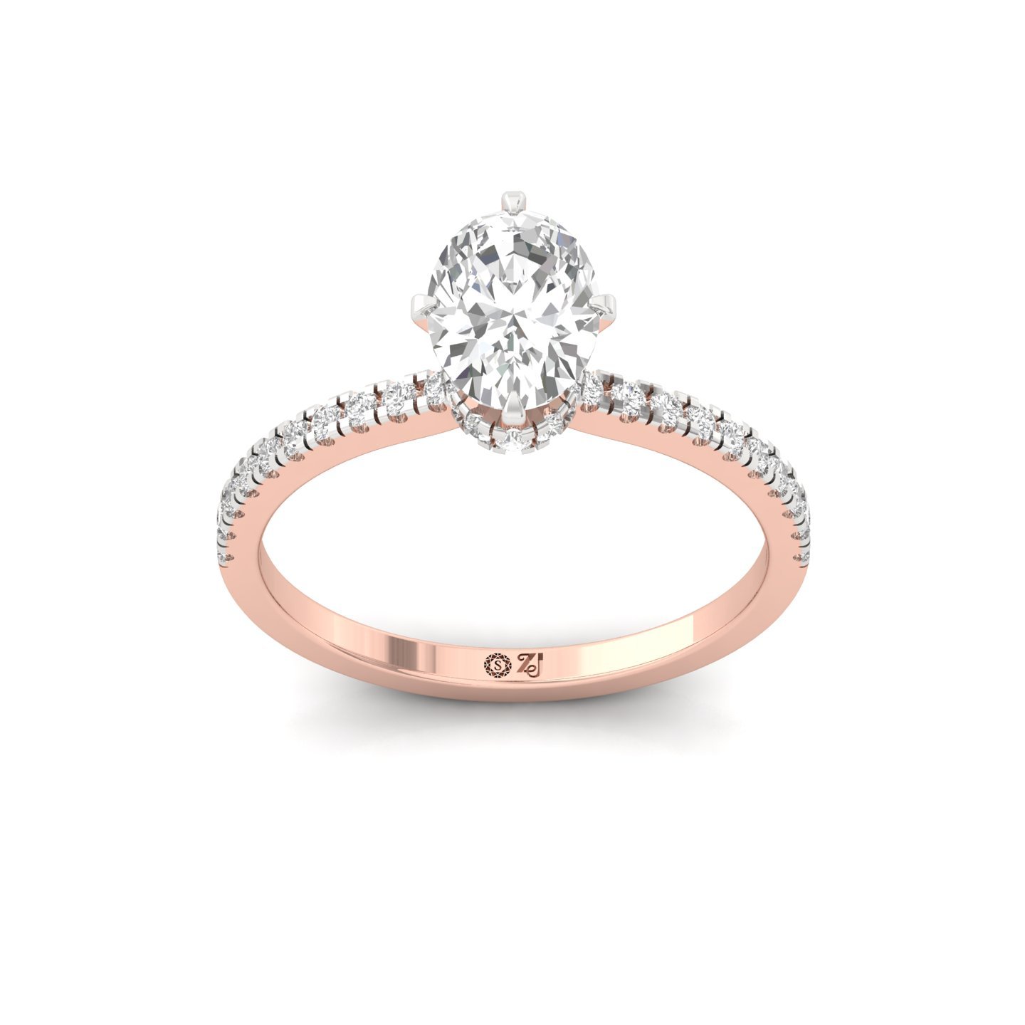 Oval Cut Solitaire Engagement Ring with Side Diamonds | Lab Grown CVD Diamond | Classic Elegant Setting | Silver | 10K | 14K | 18K - Rose Gold Main View