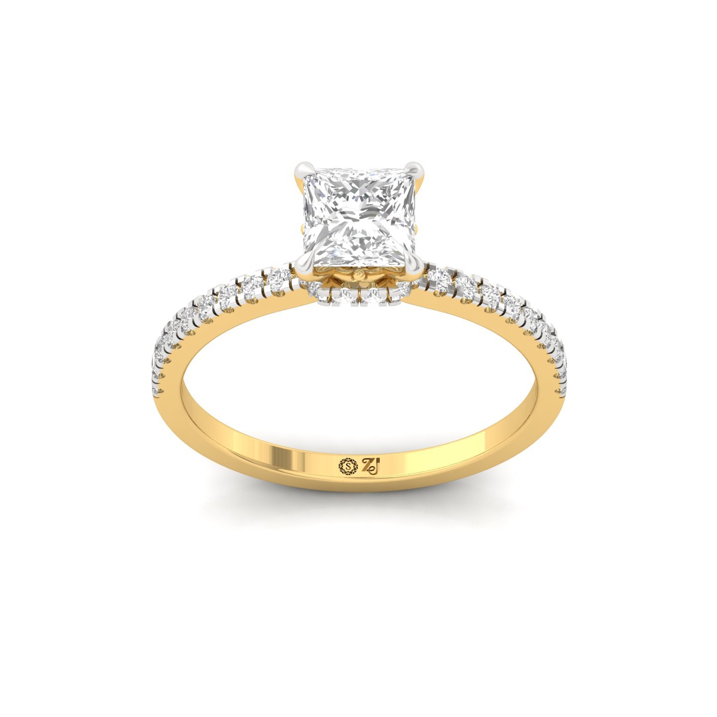Princess Cut Solitaire Engagement Ring with Side Diamonds | Lab Grown CVD Diamond | Elegant Classic Design | Silver | 10K | 14K | 18K - Gold Main View