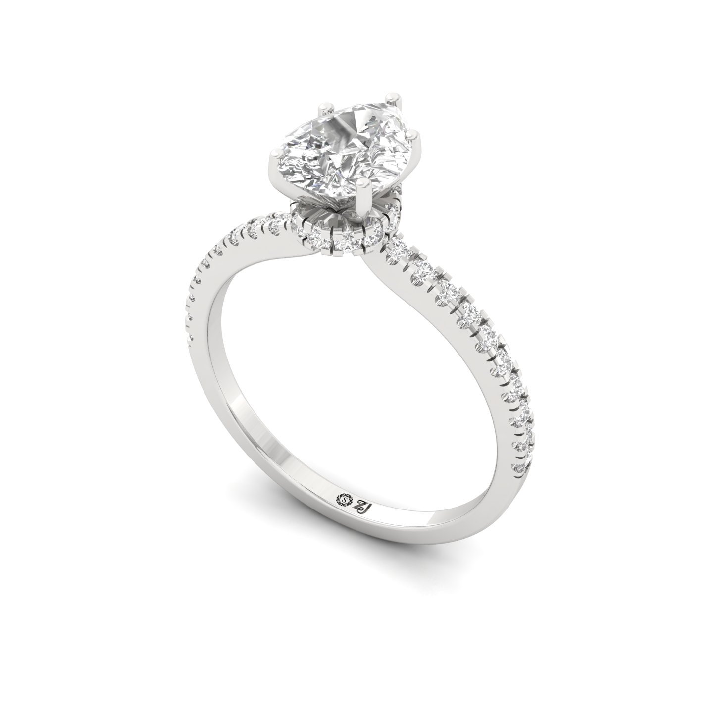 Pear Cut Solitaire Engagement Ring with Side Diamonds | Lab Grown CVD Diamond | Elegant Teardrop Diamond Ring | Silver | 10K | 14K | 18K - View 2