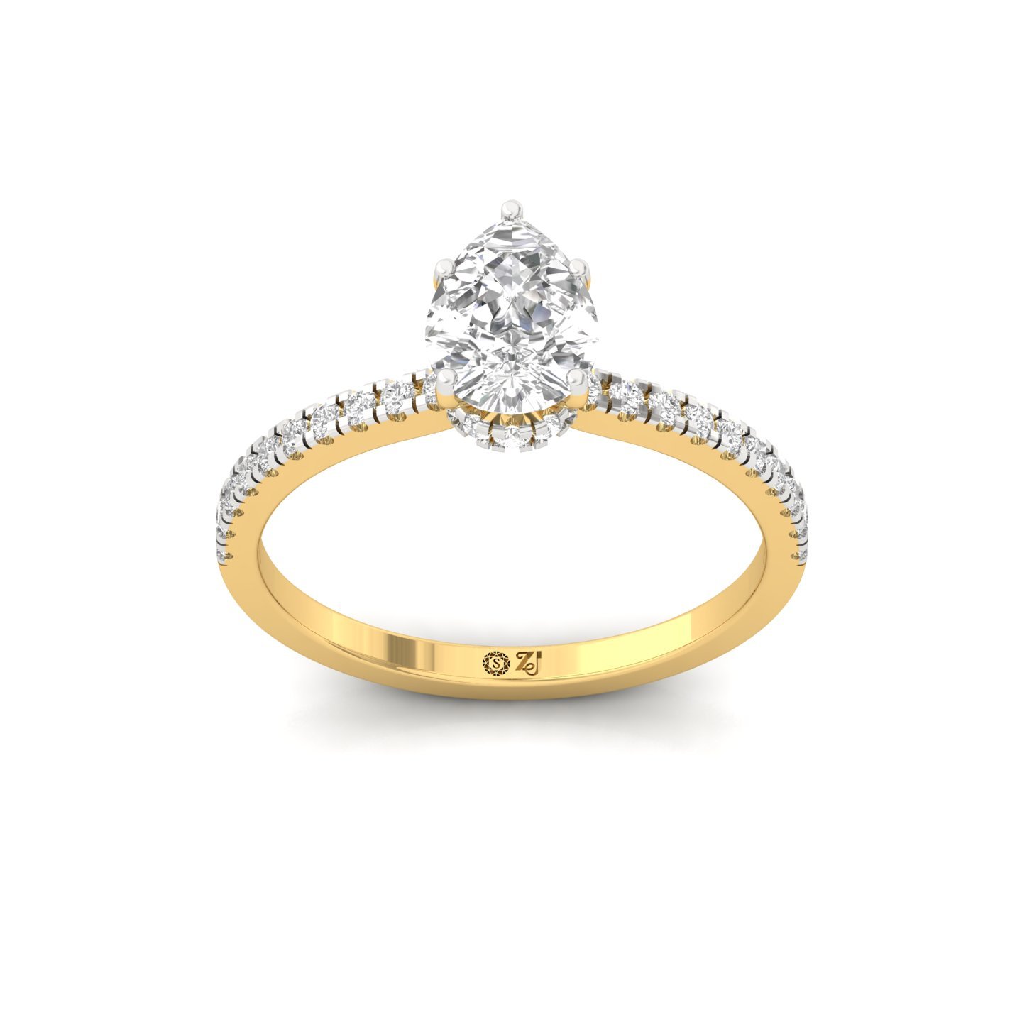 Pear Cut Solitaire Engagement Ring with Side Diamonds | Lab Grown CVD Diamond | Elegant Teardrop Diamond Ring | Silver | 10K | 14K | 18K - Gold Main View