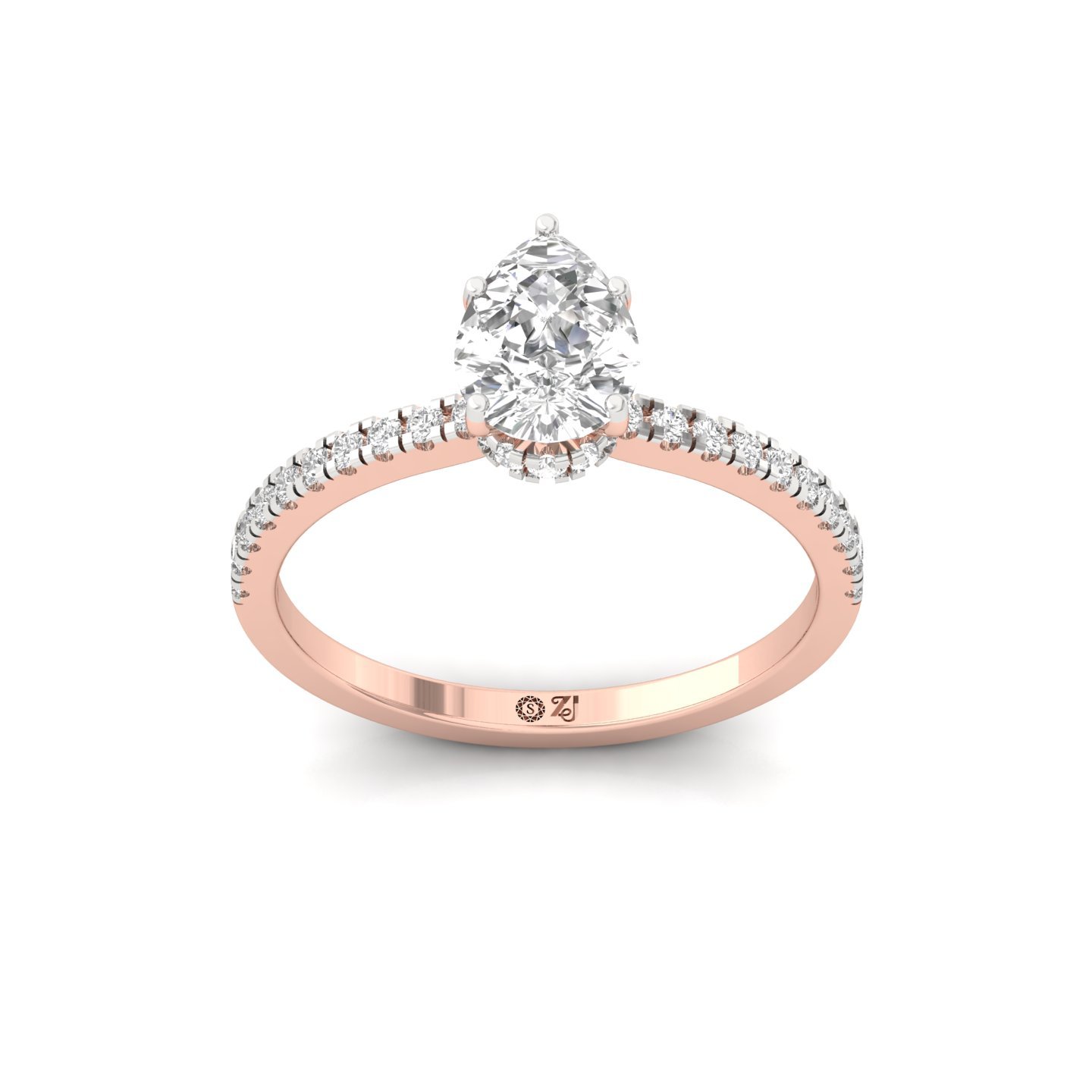 Pear Cut Solitaire Engagement Ring with Side Diamonds | Lab Grown CVD Diamond | Elegant Teardrop Diamond Ring | Silver | 10K | 14K | 18K - Rose Gold Main View