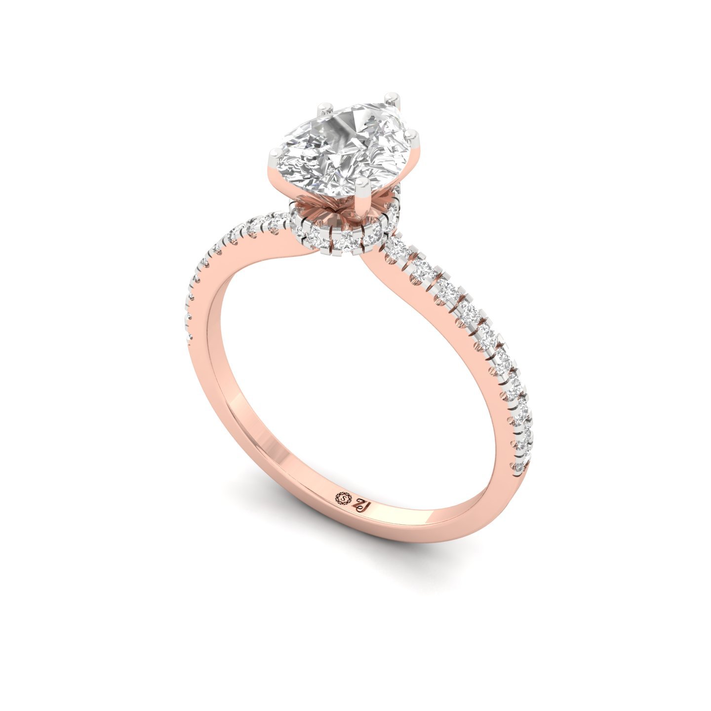 Pear Cut Solitaire Engagement Ring with Side Diamonds | Lab Grown CVD Diamond | Elegant Teardrop Diamond Ring | Silver | 10K | 14K | 18K - View 2