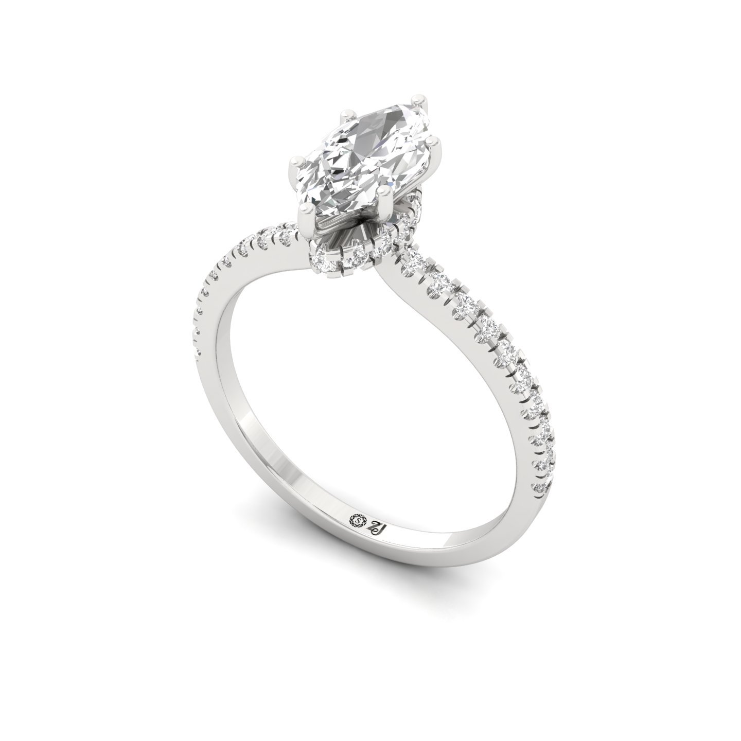 Marquise Cut Solitaire Engagement Ring with Side Diamonds | Lab Grown CVD Diamond | Silver | 10K | 14K | 18K - View 2