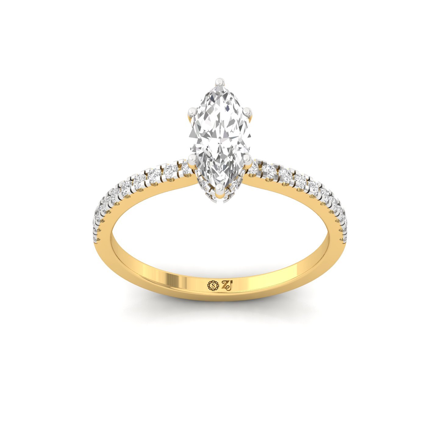 Marquise Cut Solitaire Engagement Ring with Side Diamonds | Lab Grown CVD Diamond | Silver | 10K | 14K | 18K - Gold Main View