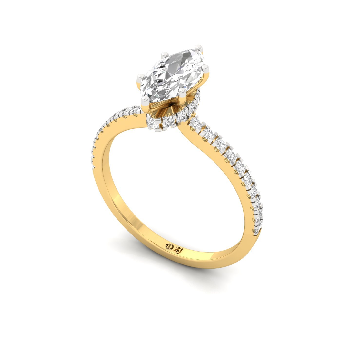 Marquise Cut Solitaire Engagement Ring with Side Diamonds | Lab Grown CVD Diamond | Silver | 10K | 14K | 18K - View 2