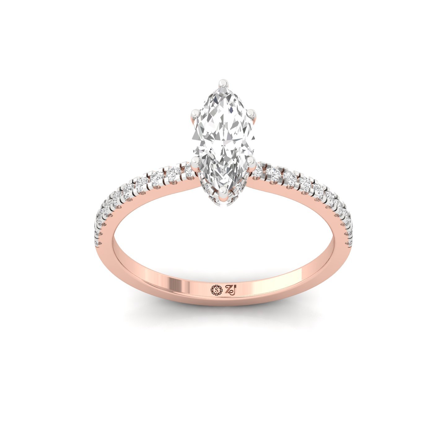 Marquise Cut Solitaire Engagement Ring with Side Diamonds | Lab Grown CVD Diamond | Silver | 10K | 14K | 18K - Rose Gold Main View
