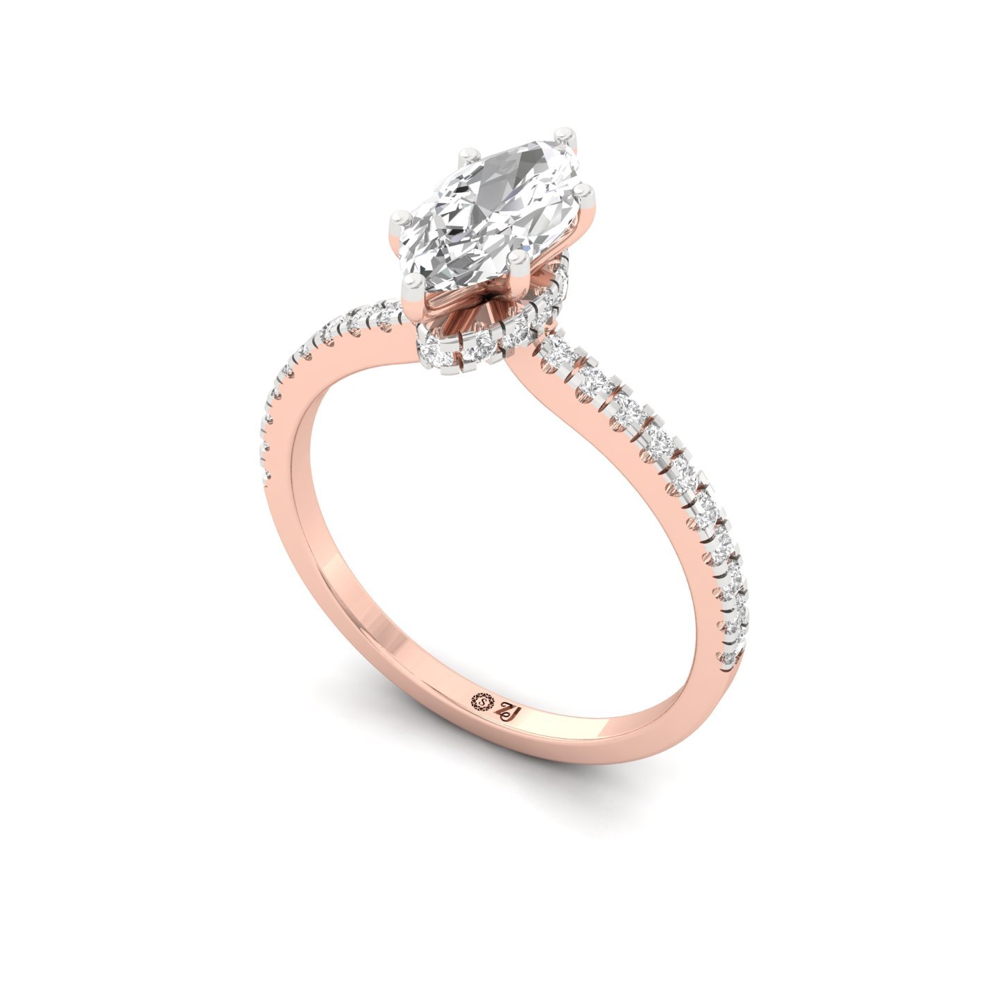 Marquise Cut Solitaire Engagement Ring with Side Diamonds | Lab Grown CVD Diamond | Silver | 10K | 14K | 18K - View 2