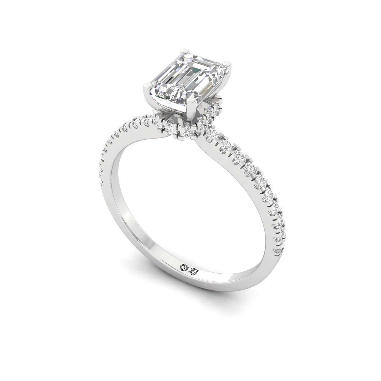 Emerald Cut Solitaire Engagement Ring with Side Diamonds | Lab Grown CVD Diamond | Silver | 10K | 14K | 18K - View 2