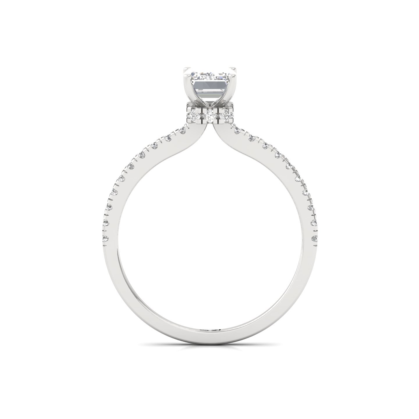 Emerald Cut Solitaire Engagement Ring with Side Diamonds | Lab Grown CVD Diamond | Silver | 10K | 14K | 18K - View 3