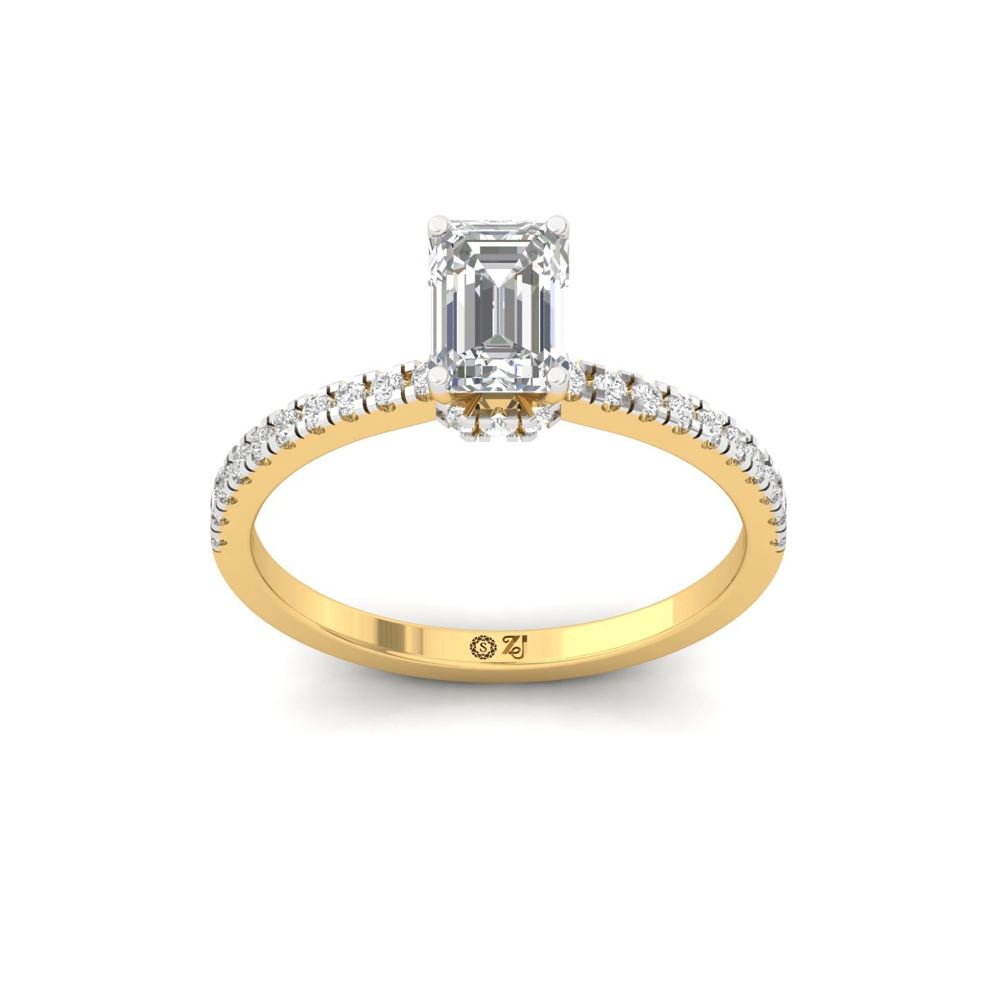 Emerald Cut Solitaire Engagement Ring with Side Diamonds | Lab Grown CVD Diamond | Silver | 10K | 14K | 18K - Gold Main View