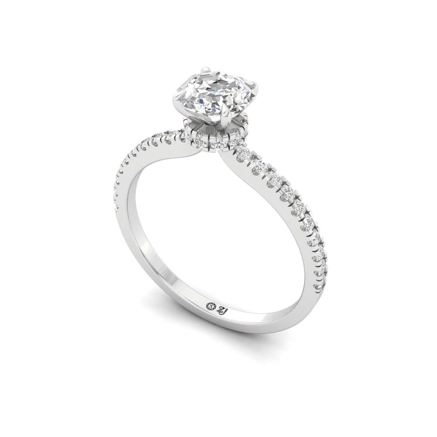 Octagon Cut Solitaire Engagement Ring with Side Diamonds | Lab Grown CVD Diamond | Silver | 10K | 14K | 18K - View 2