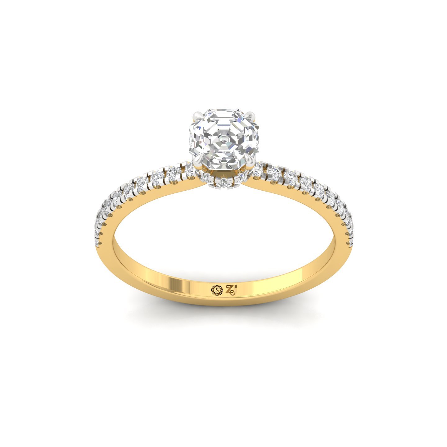 Octagon Cut Solitaire Engagement Ring with Side Diamonds | Lab Grown CVD Diamond | Silver | 10K | 14K | 18K - Gold Main View
