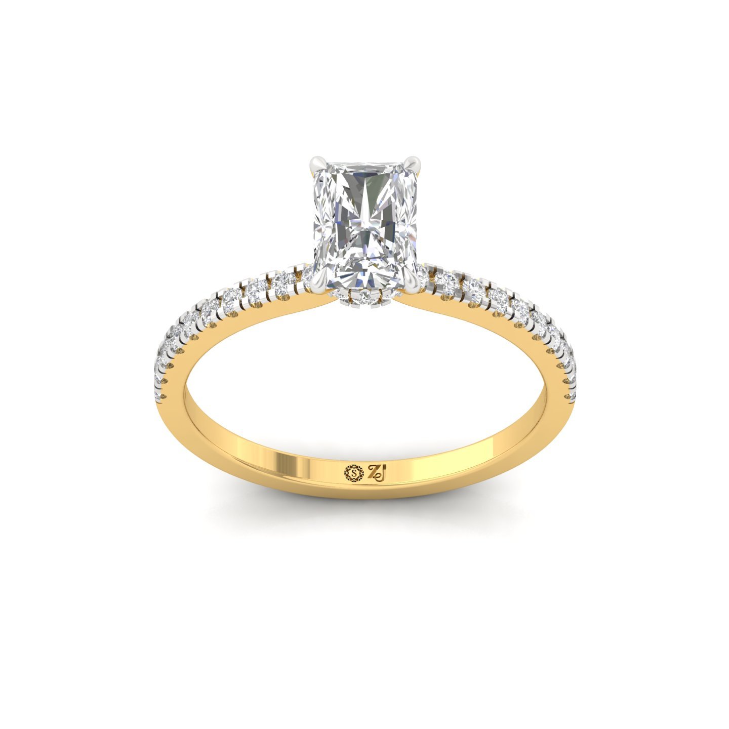Radiant Cut Solitaire Engagement Ring with Side Diamonds | Lab Grown CVD Diamond | Silver | 10K | 14K | 18K - Gold Main View