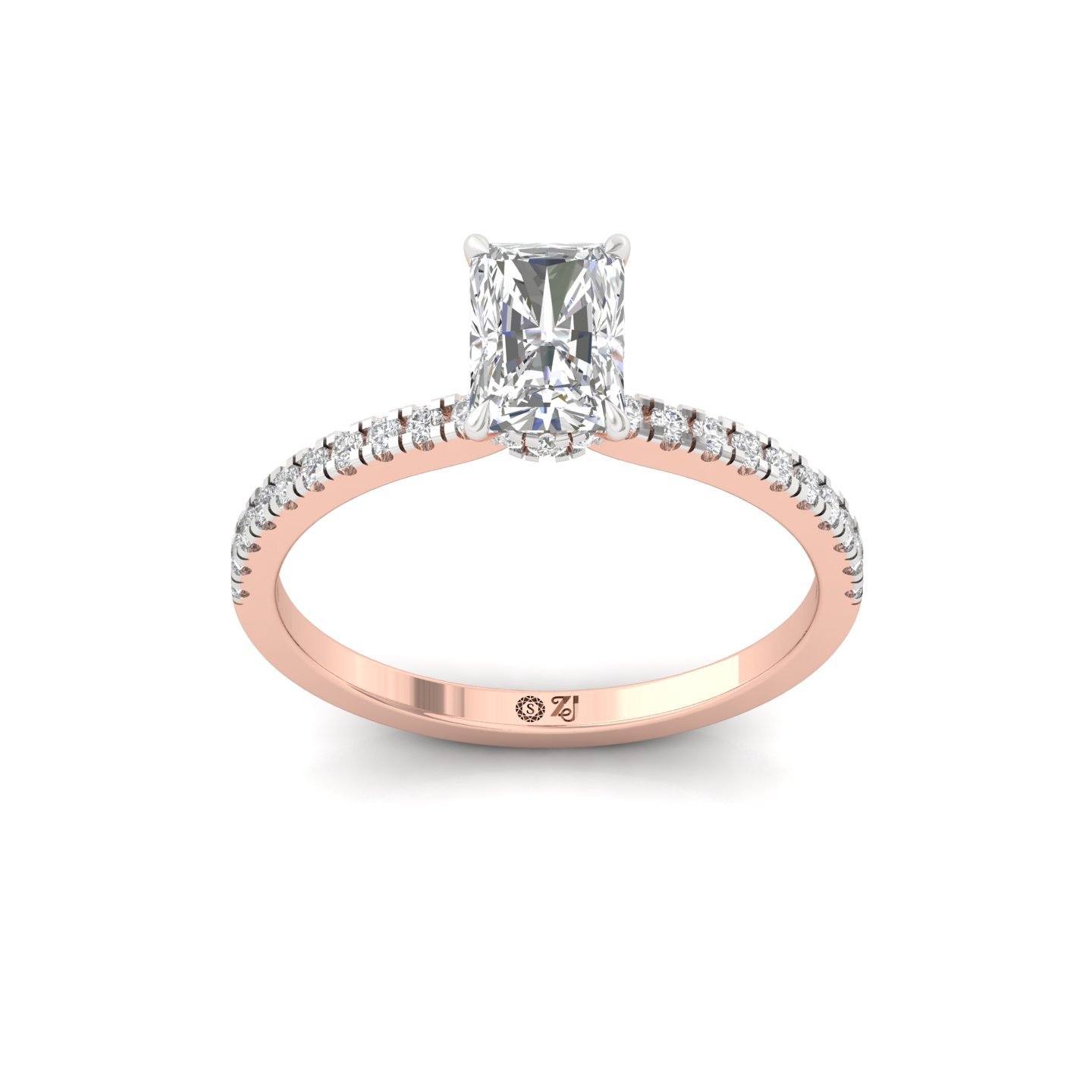 Radiant Cut Solitaire Engagement Ring with Side Diamonds | Lab Grown CVD Diamond | Silver | 10K | 14K | 18K - Rose Gold Main View