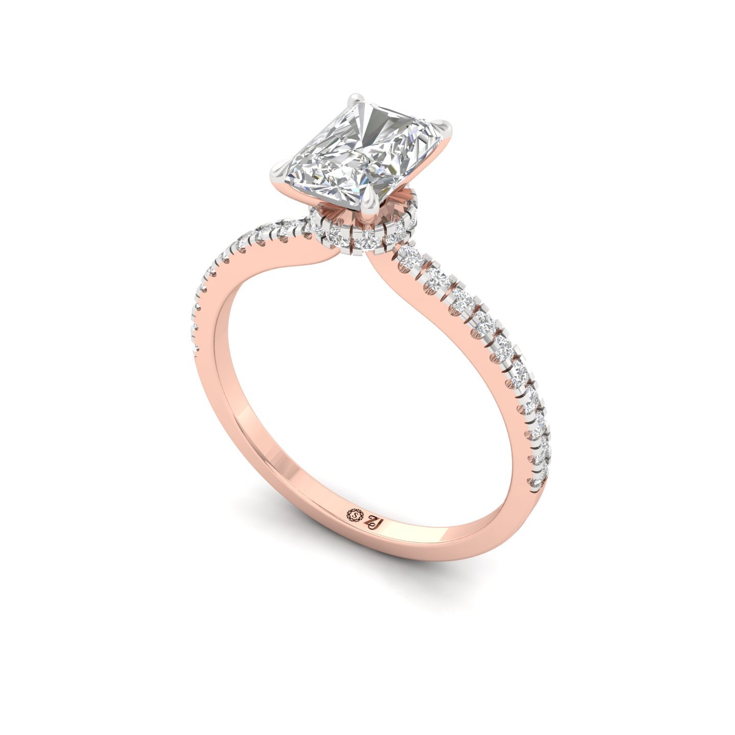Radiant Cut Solitaire Engagement Ring with Side Diamonds | Lab Grown CVD Diamond | Silver | 10K | 14K | 18K - View 2