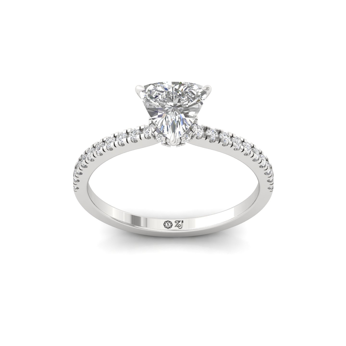 Trillion Cut Solitaire Engagement Ring with Side Diamonds | Lab Grown CVD Diamond | Silver | 10K | 14K | 18K - Main View