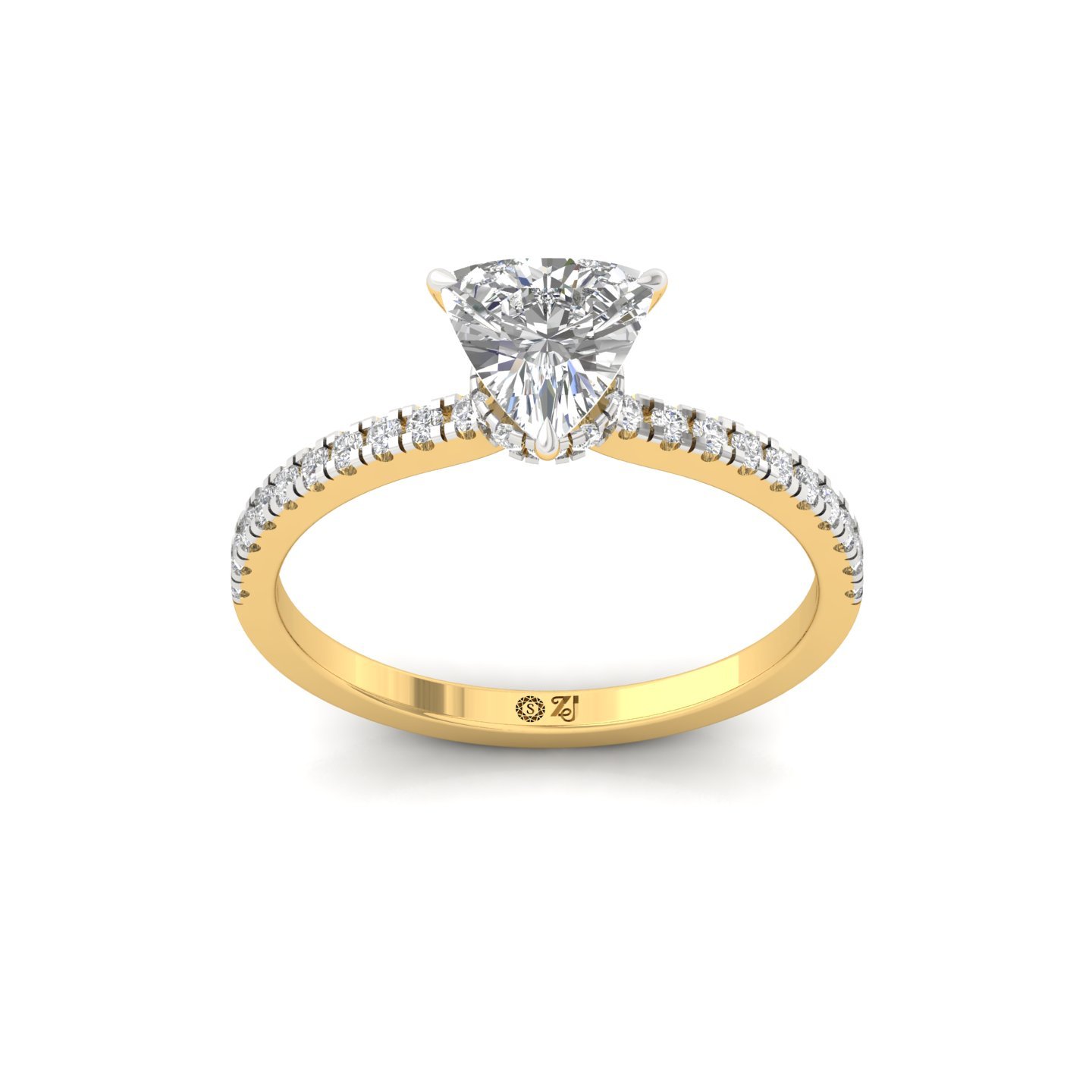 Trillion Cut Solitaire Engagement Ring with Side Diamonds | Lab Grown CVD Diamond | Silver | 10K | 14K | 18K - Gold Main View