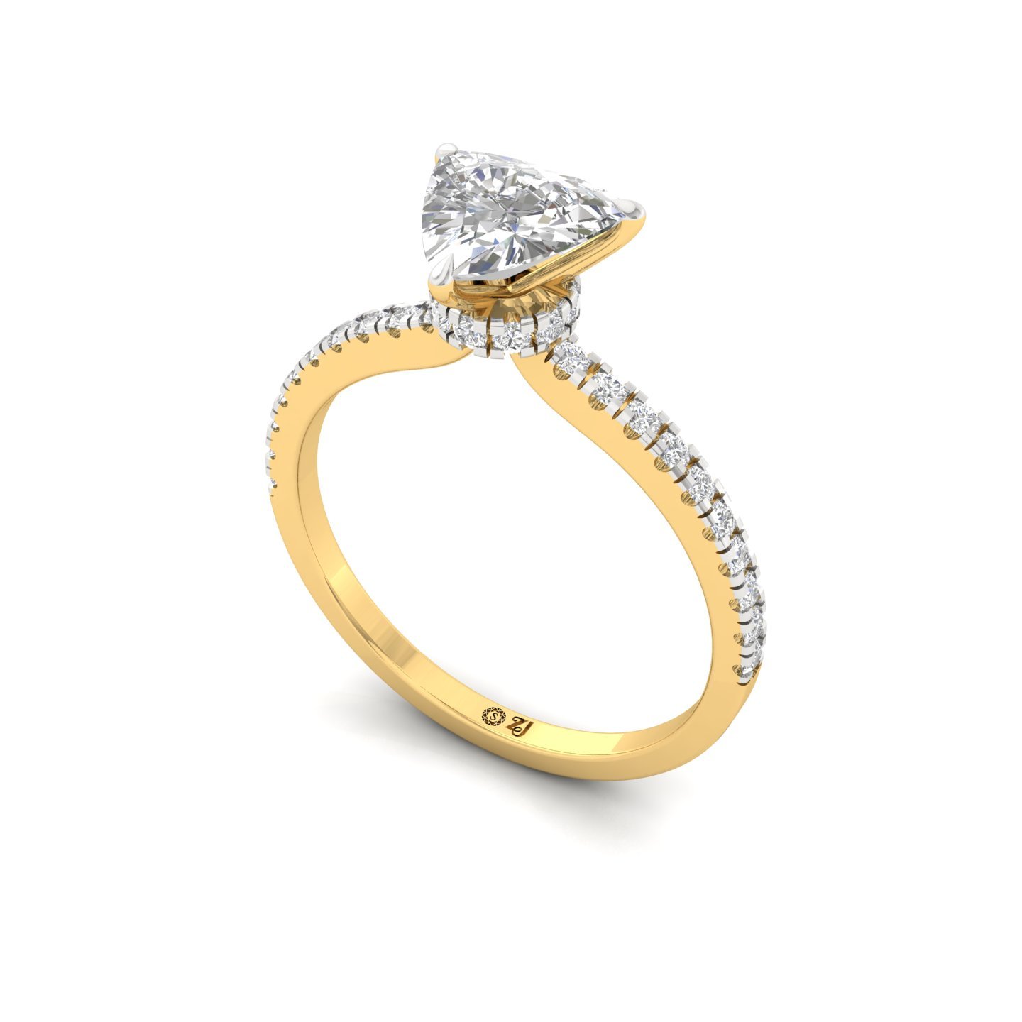 Trillion Cut Solitaire Engagement Ring with Side Diamonds | Lab Grown CVD Diamond | Silver | 10K | 14K | 18K - View 2