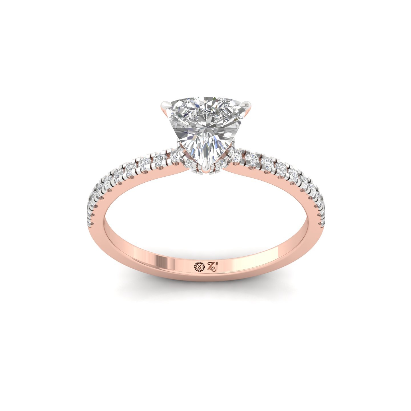 Trillion Cut Solitaire Engagement Ring with Side Diamonds | Lab Grown CVD Diamond | Silver | 10K | 14K | 18K - Rose Gold Main View
