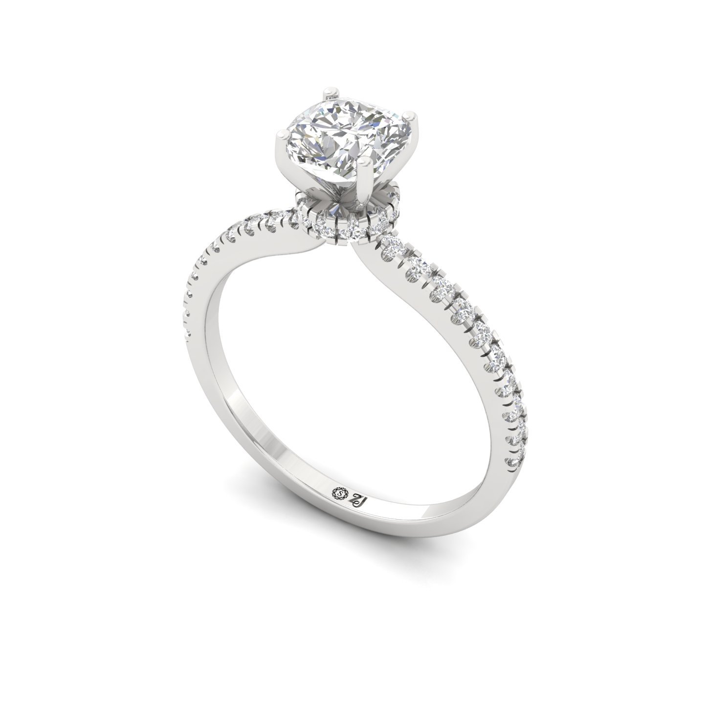 Cushion Cut Solitaire Engagement Ring with Diamond Accents | Lab Grown CVD Diamond | Silver | 10K | 14K | 18K - View 2