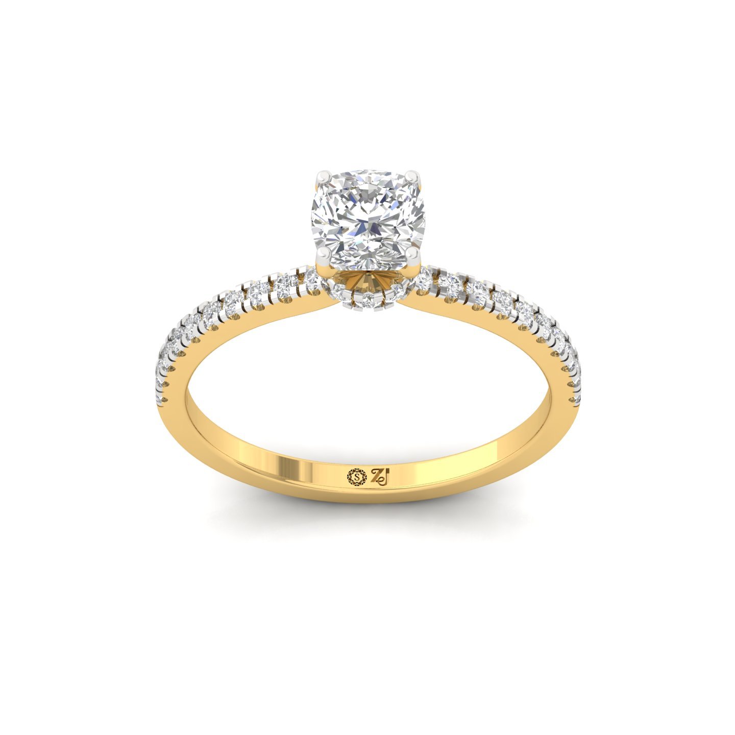 Cushion Cut Solitaire Engagement Ring with Diamond Accents | Lab Grown CVD Diamond | Silver | 10K | 14K | 18K - Gold Main View