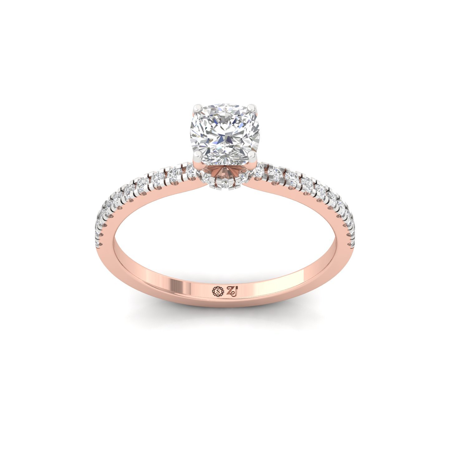 Cushion Cut Solitaire Engagement Ring with Diamond Accents | Lab Grown CVD Diamond | Silver | 10K | 14K | 18K - Rose Gold Main View