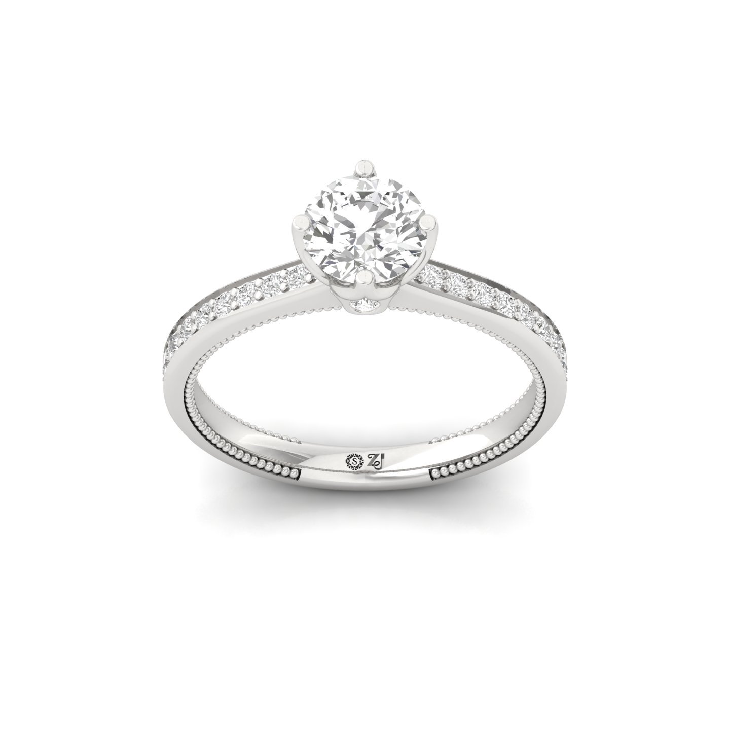 Round Brilliant Solitaire Engagement Ring with Diamond Accents | Lab Grown CVD Diamond | Silver | 10K | 14K | 18K - Main View