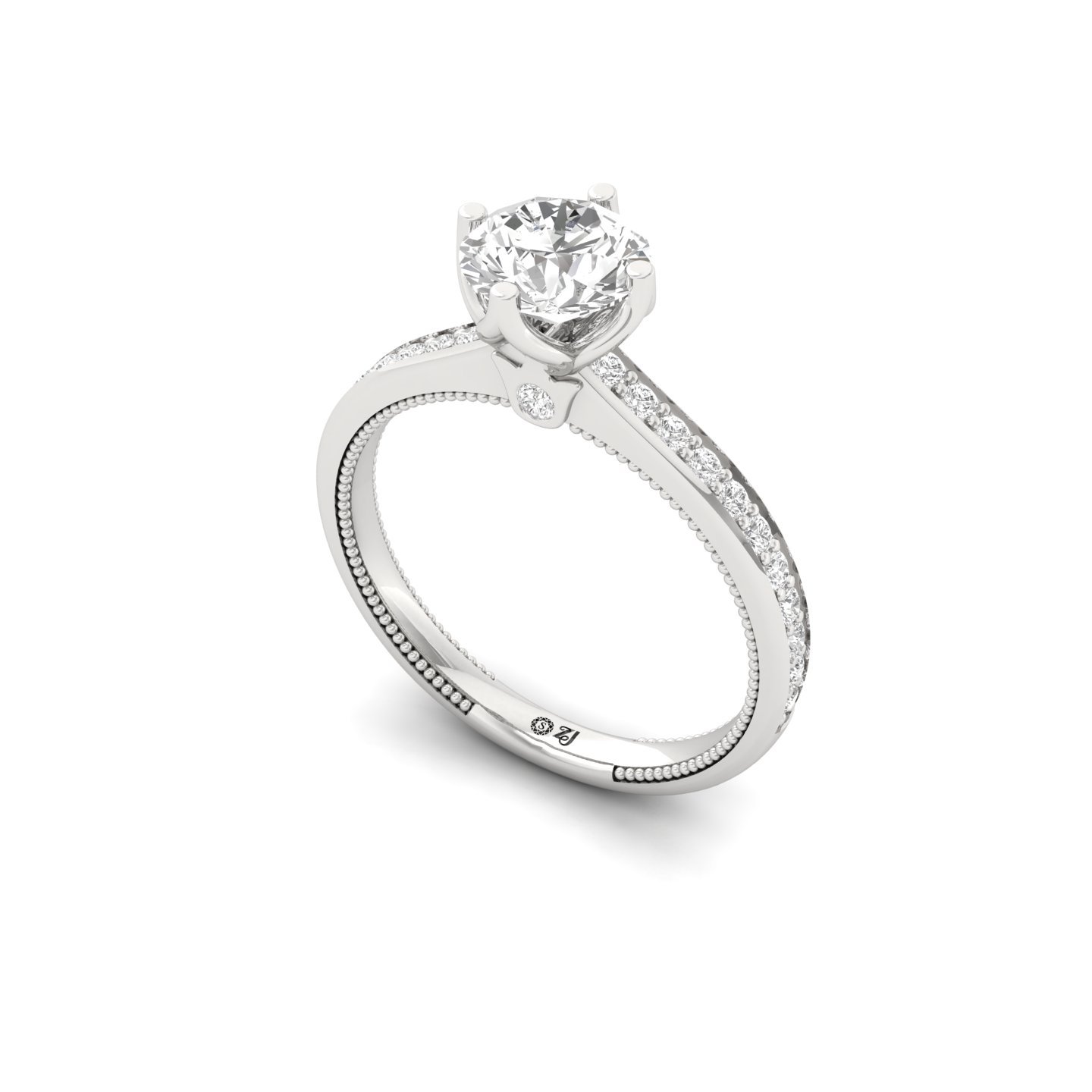 Round Brilliant Solitaire Engagement Ring with Diamond Accents | Lab Grown CVD Diamond | Silver | 10K | 14K | 18K - View 2
