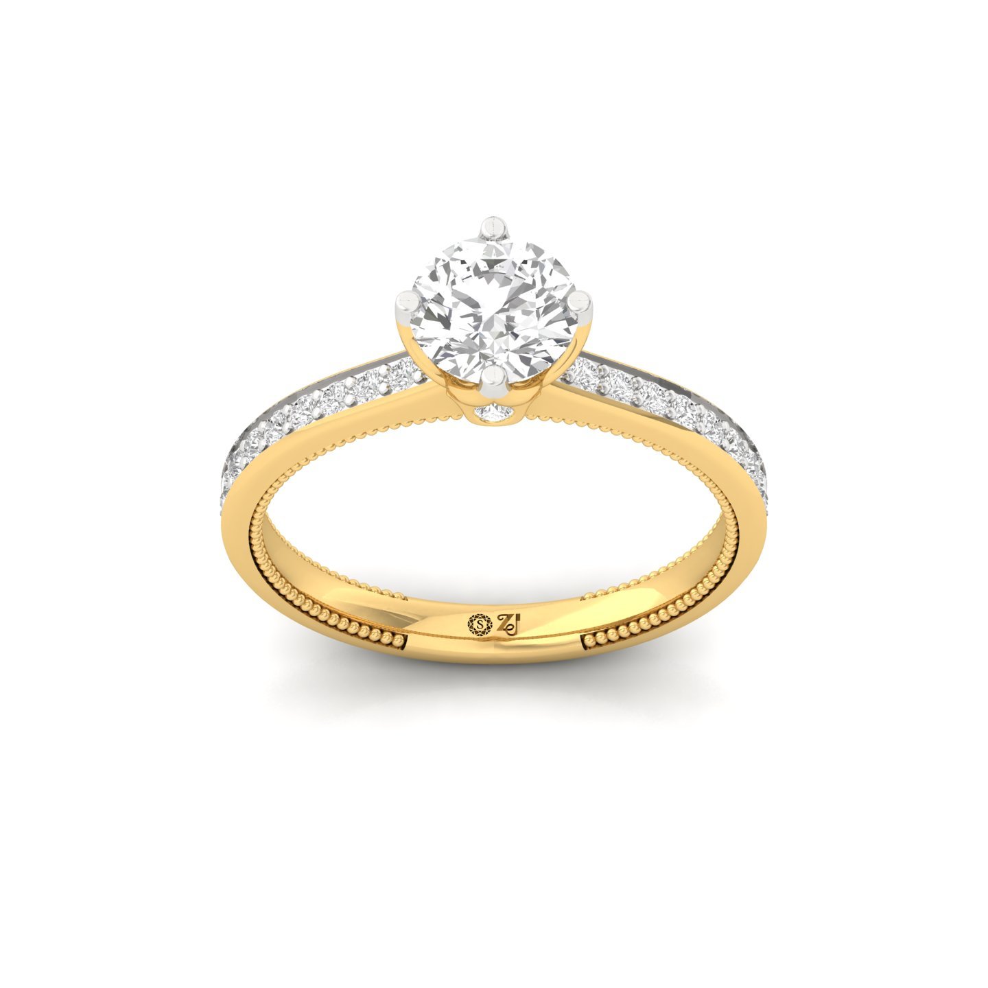Round Brilliant Solitaire Engagement Ring with Diamond Accents | Lab Grown CVD Diamond | Silver | 10K | 14K | 18K - Gold Main View