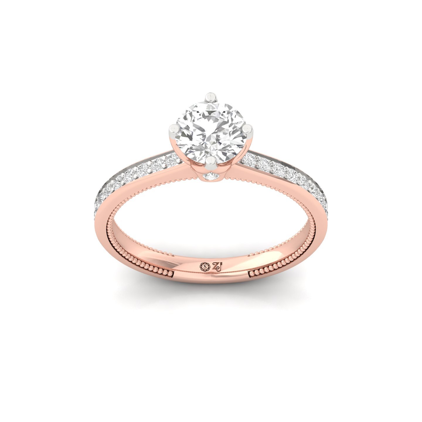 Round Brilliant Solitaire Engagement Ring with Diamond Accents | Lab Grown CVD Diamond | Silver | 10K | 14K | 18K - Rose Gold Main View